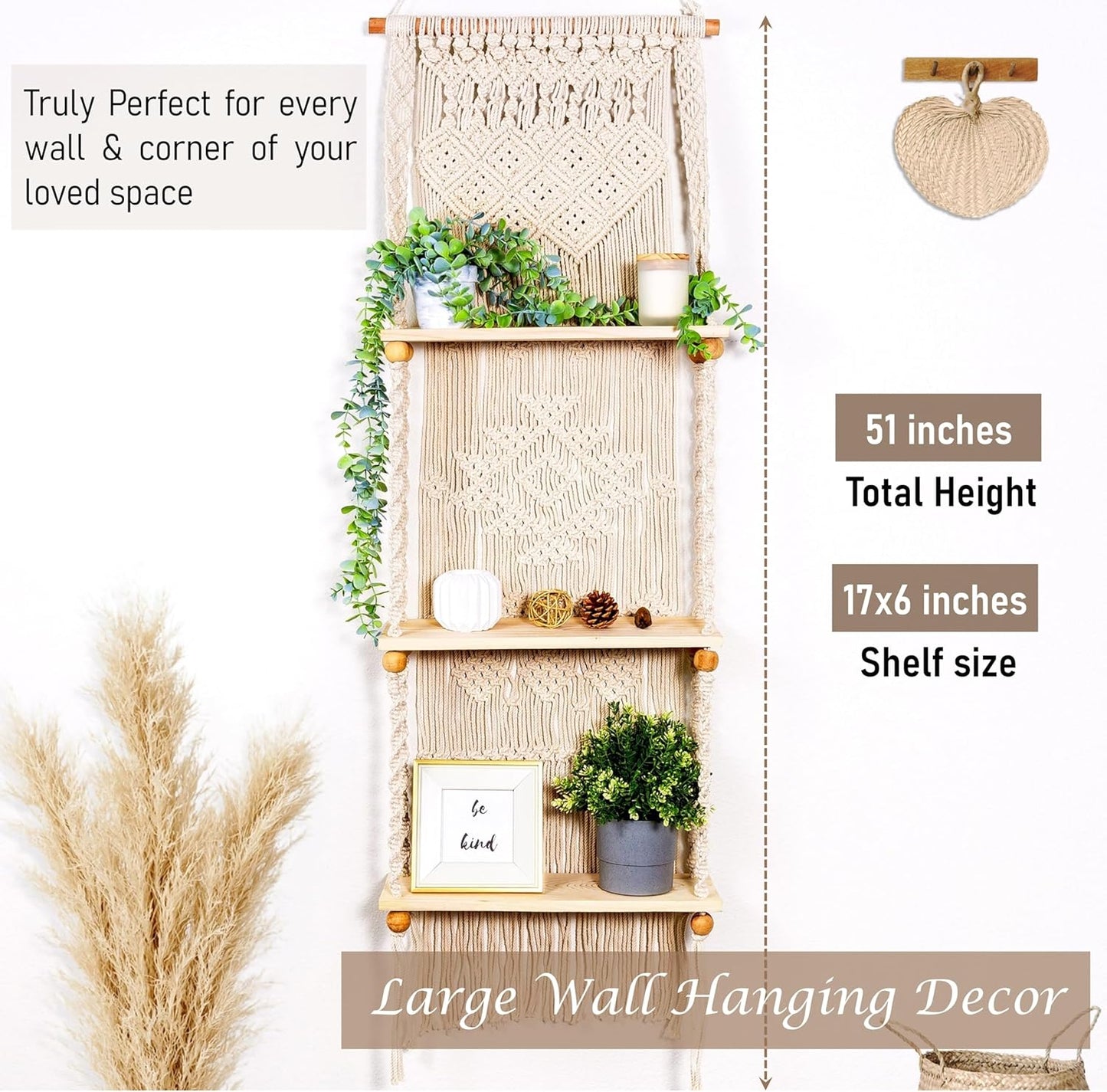 Handmade of Woven Rope Boho Shelves Organizer / Tier 3