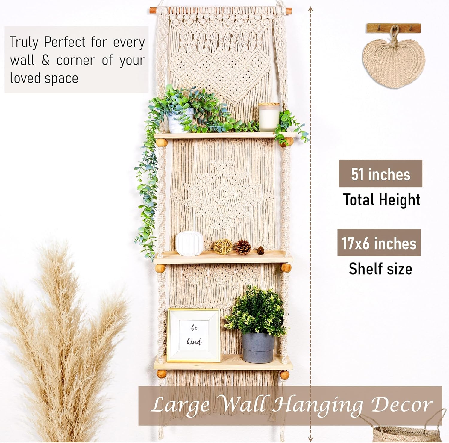 Handmade of Woven Rope Boho Shelves Organizer / Tier 3