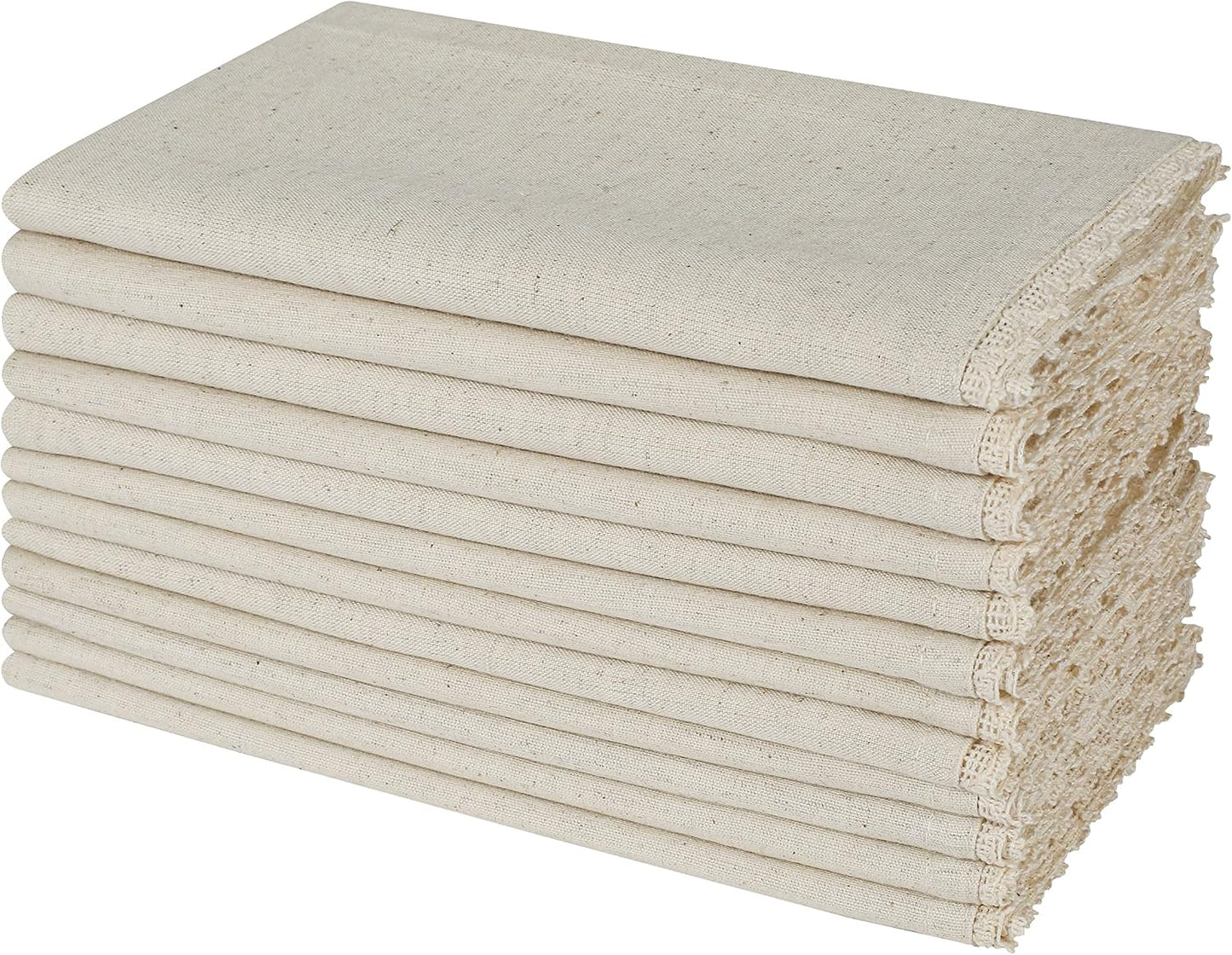 Homebia Design Cotton Linen Lace Napkins Set of 12, 18x18 Natural Blend | 85% cotton, 15% linen blend napkins with lace