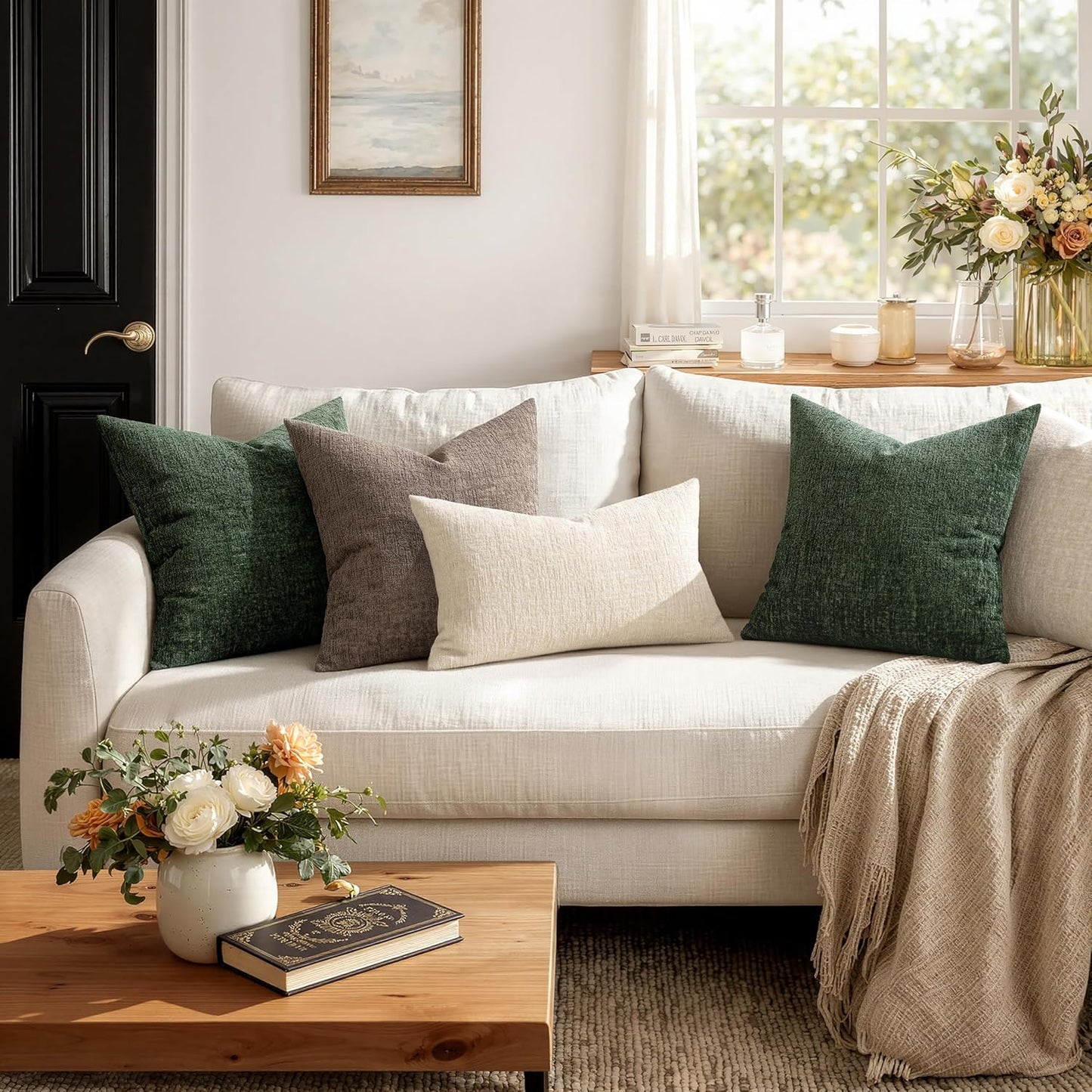 Decorative Throw Pillow Covers Couch Pillow Covers Soft Textured / 18 x 18 / Beige / Set of 2