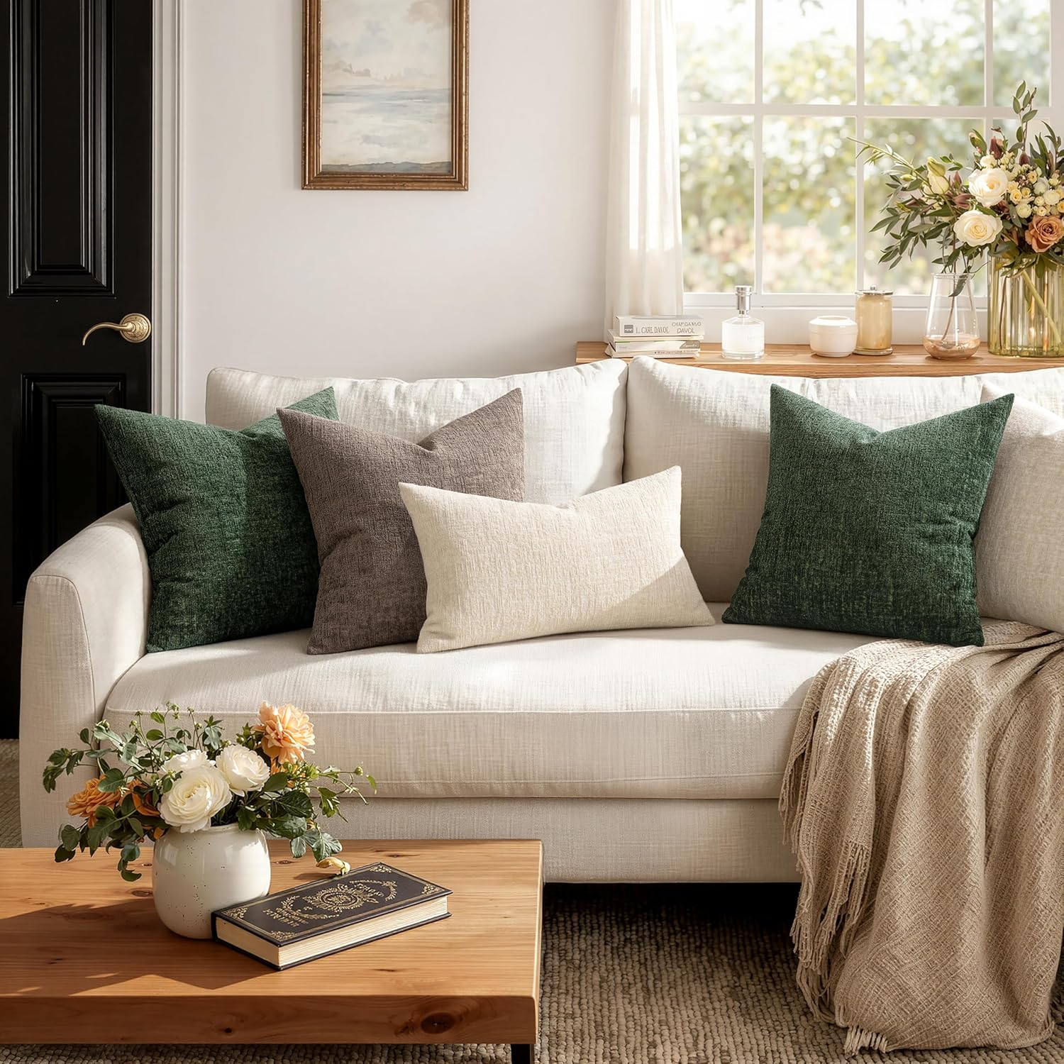 Decorative Throw Pillow Covers Couch Pillow Covers Soft Textured / 18 x 18 / Beige / Set of 2