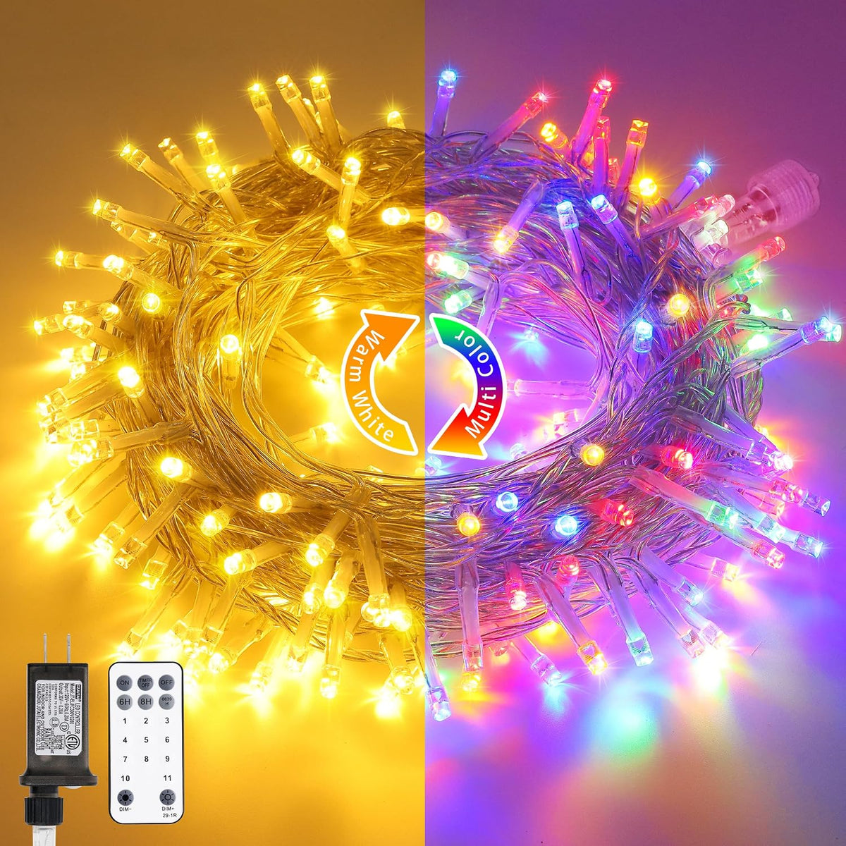 JMEXSUSS 200 LED Warm White & Multicolor Color Changing String Lights