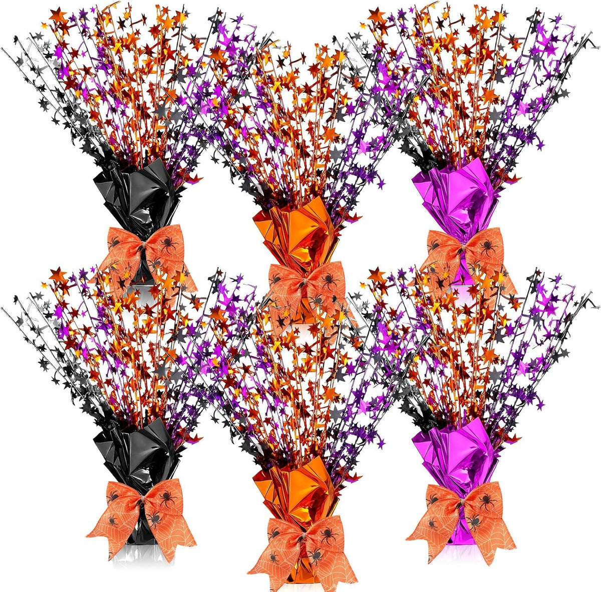 Suncalla 6 Pack Halloween Table Centerpiece Decoration Metallic Black Orange Purple Stars Centerpiece for Party Supplies Table Decoration