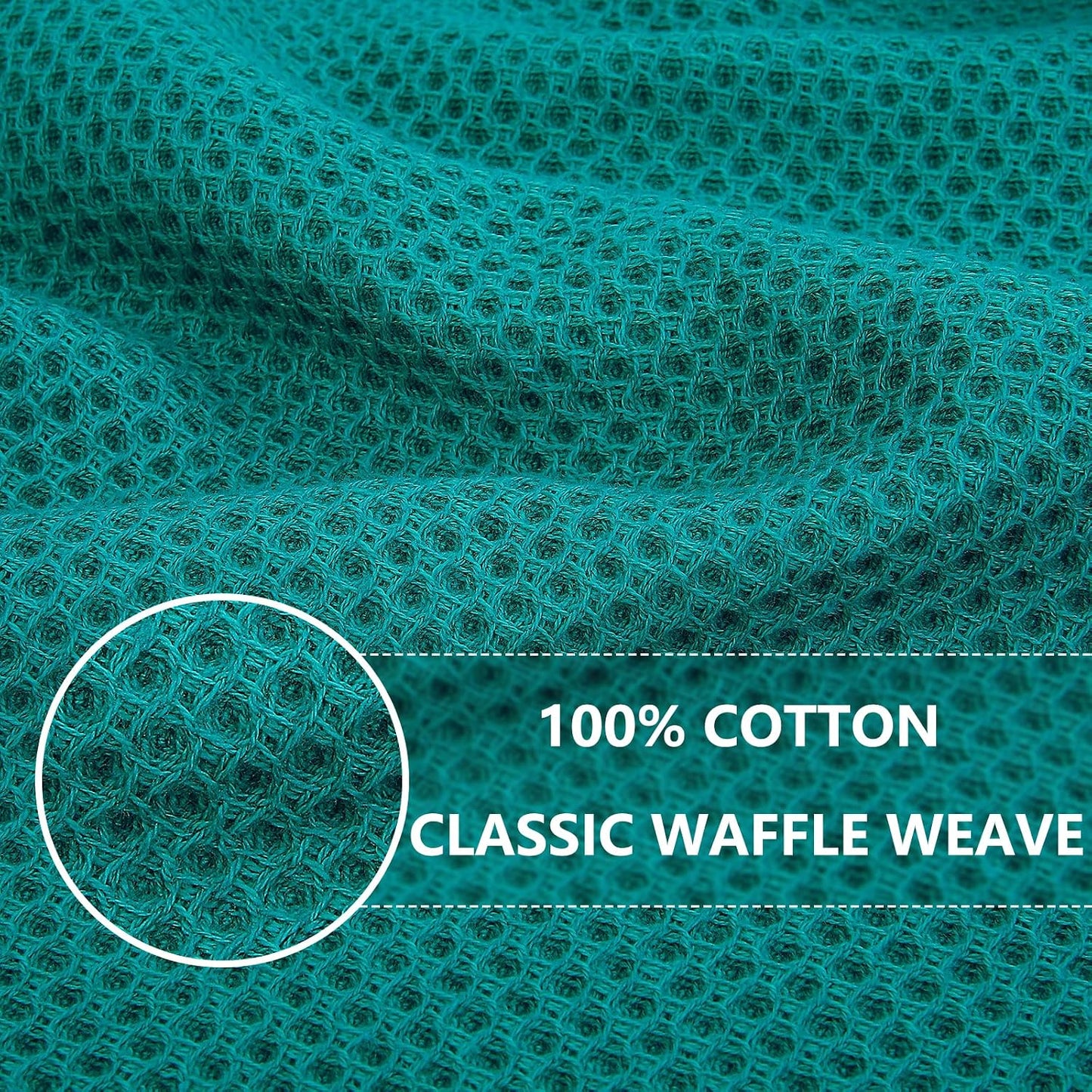 Homaxy 100% Cotton Waffle Weave Kitchen Dish Towels 12-Pack, Teal | 13 x 28 Inches, Ultra Soft Absorbent Dish Towels