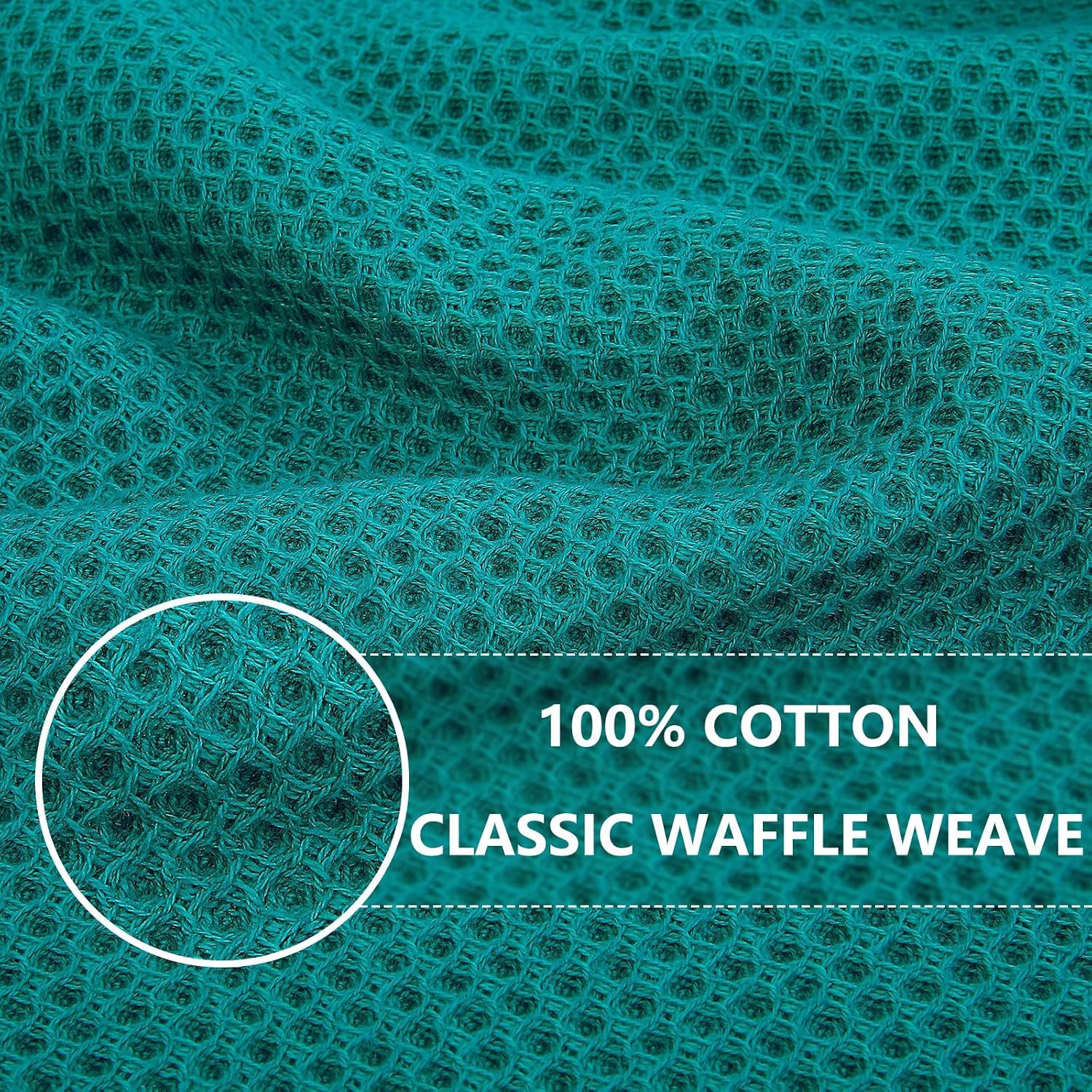 Homaxy 100% Cotton Waffle Weave Kitchen Dish Towels 12-Pack, Teal | 13 x 28 Inches, Ultra Soft Absorbent Dish Towels