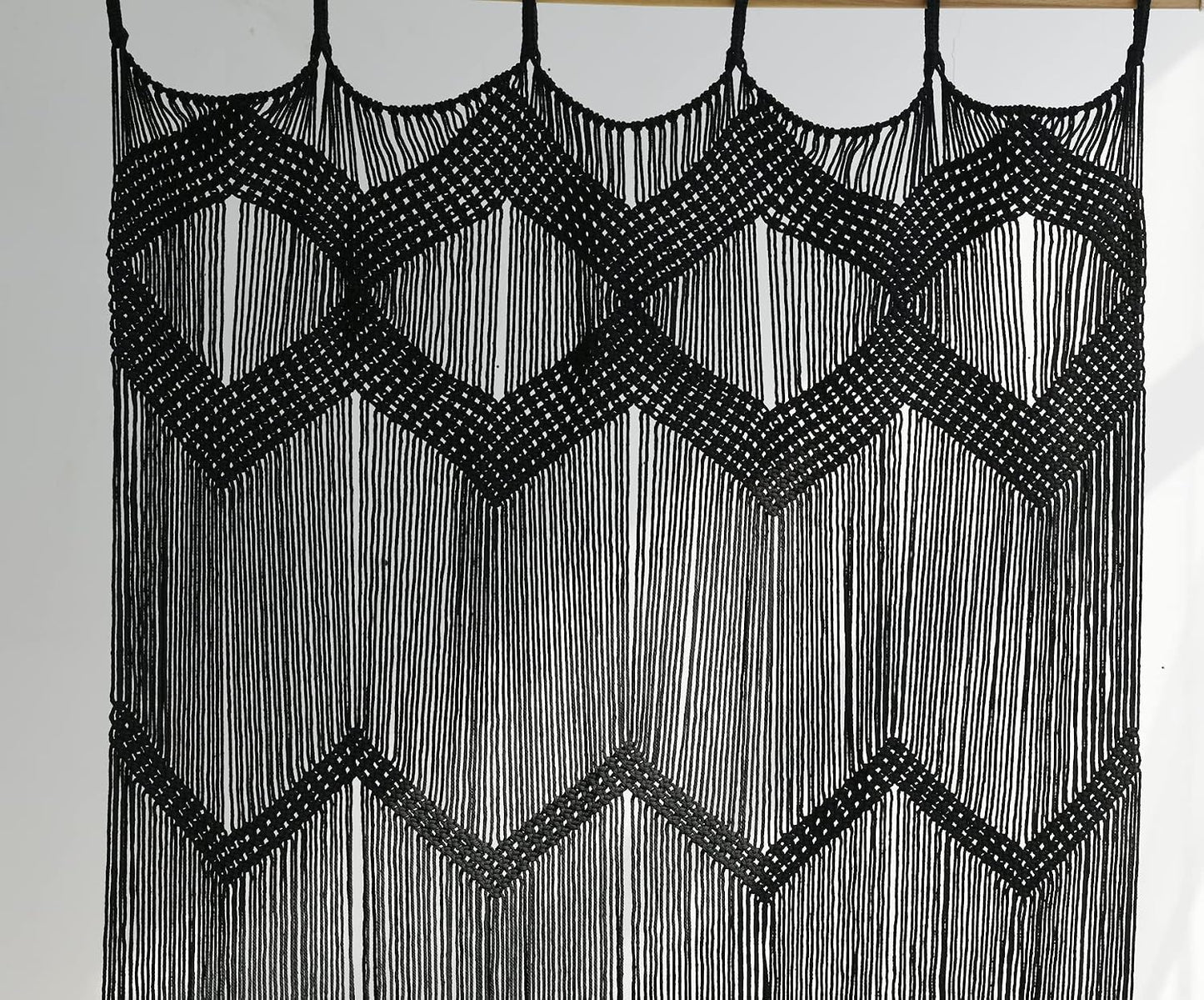 Macrame Curtain Boho Window Macrame Doorway Curtain Macrame Wall Decor Bedroom Headboard / Black