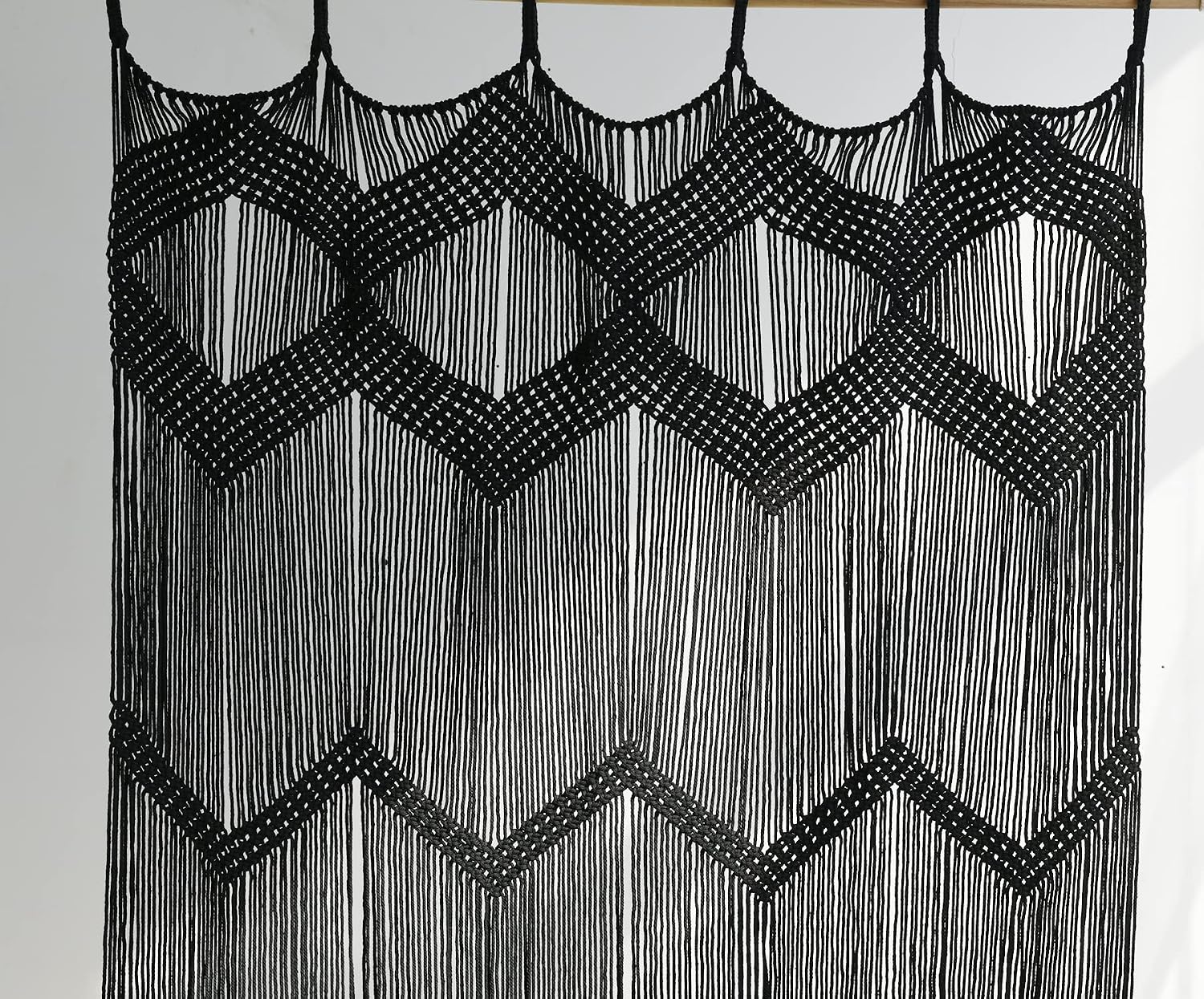 Macrame Curtain Boho Window Macrame Doorway Curtain Macrame Wall Decor Bedroom Headboard / Black