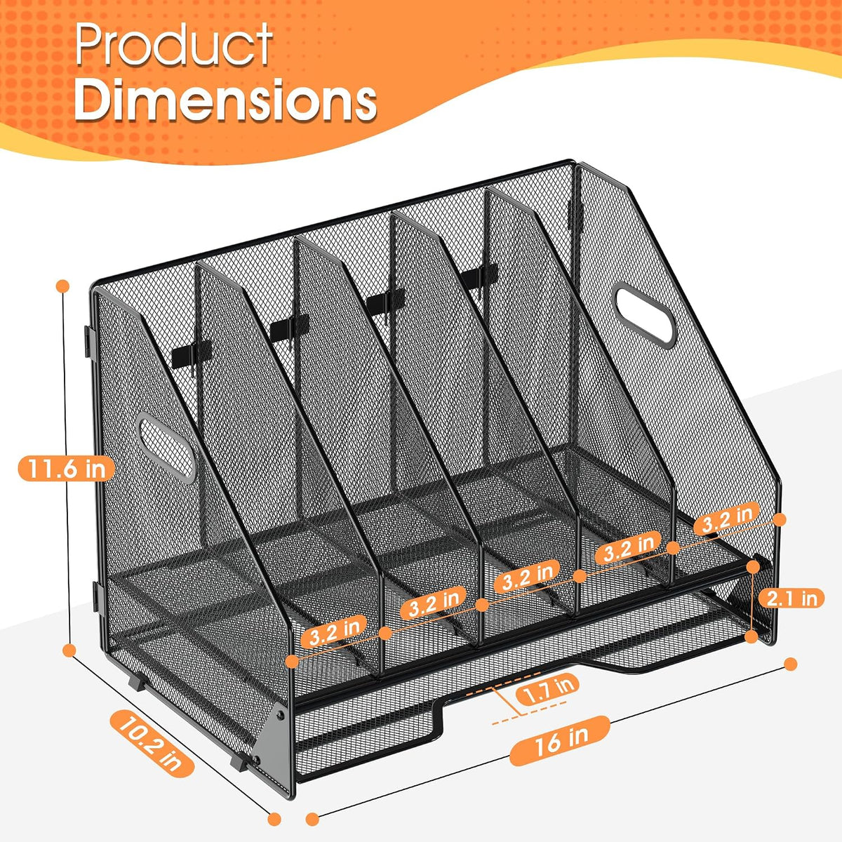5 Vertical Mesh Desk Organizer with Paper Letter Tray, Black | Sorting racks with lower letter tray section.