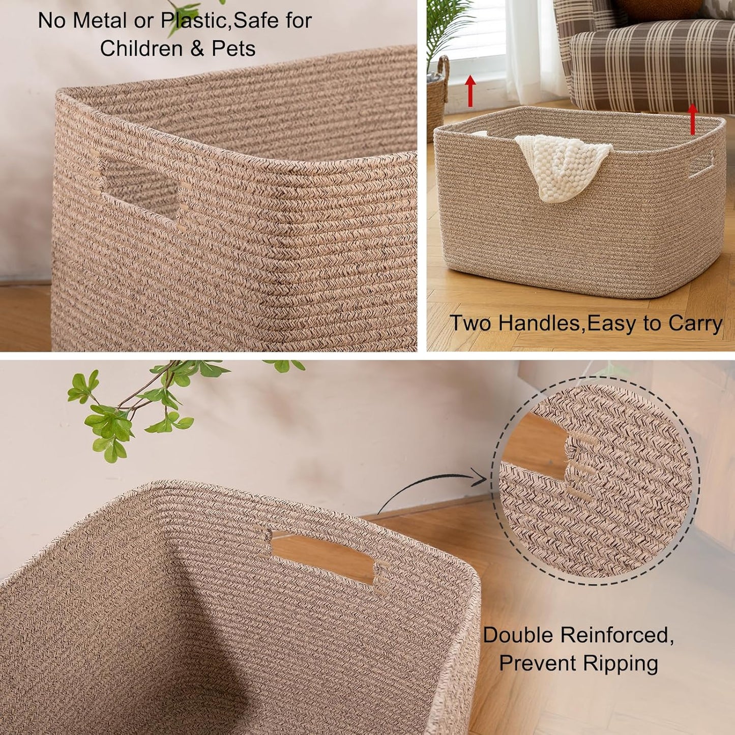 Rectangle Woven Nursery Blanket Basket / Brown Variegated / 18 x 14 x 12