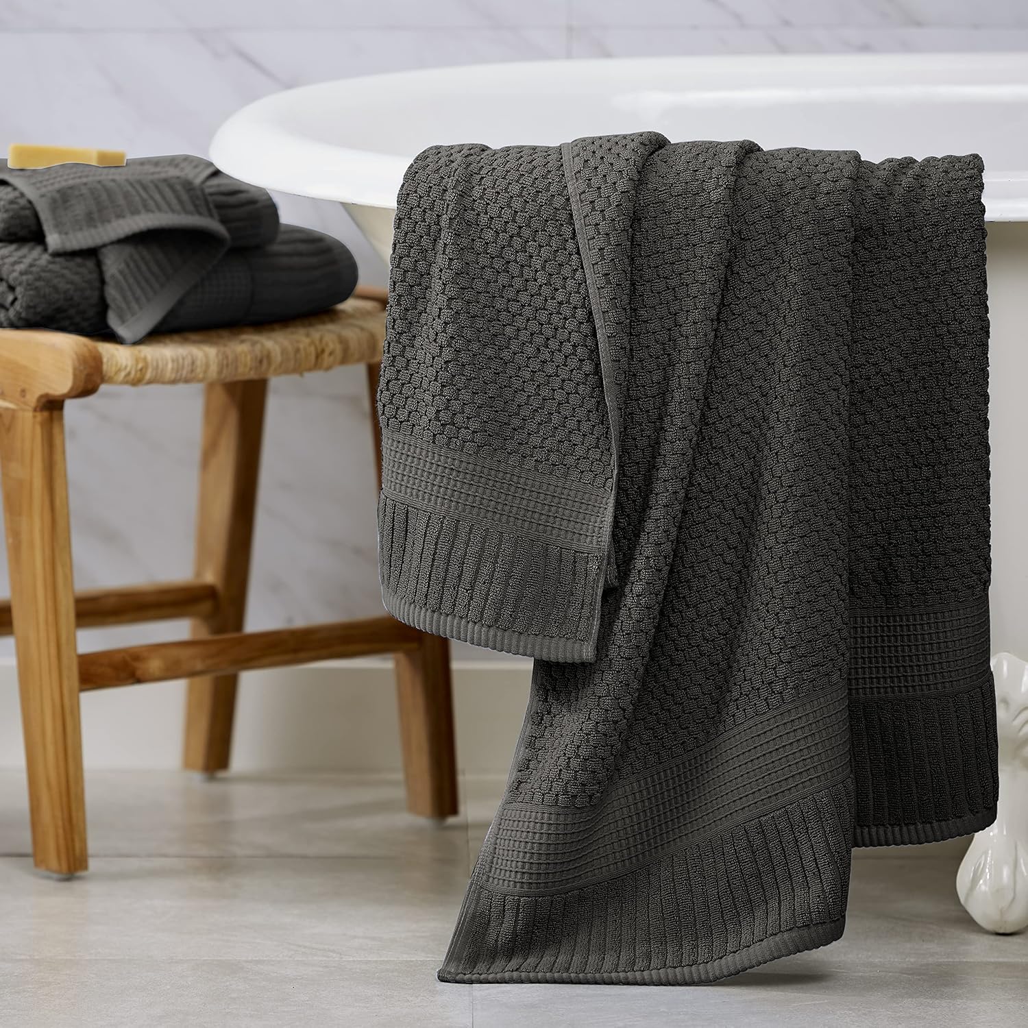 NY Loft 100% Cotton 4 Pack Bath Towels, 30" x 52", Dark Grey, Quick-Dry, Absorbent, OEKO-TEX Certified, Machine