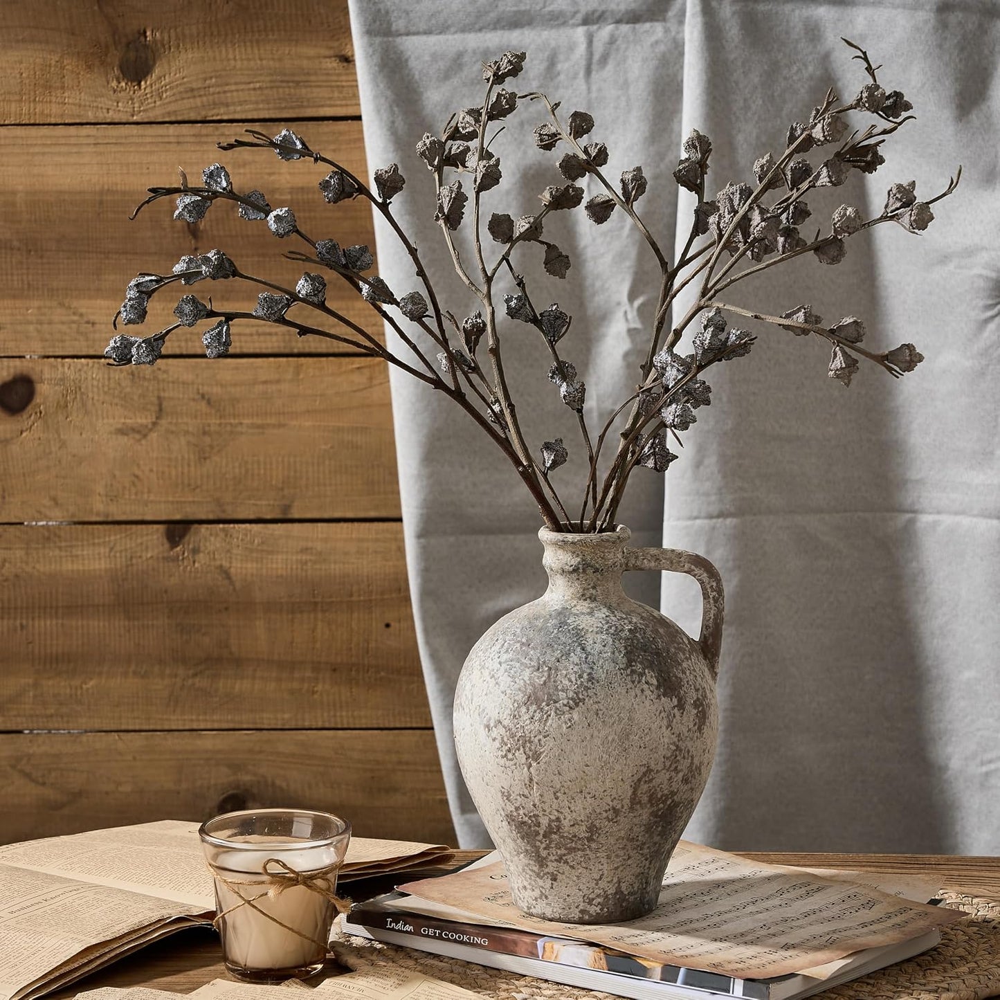 Ceramic Rustic Farmhouse Vase / 8.25 Inch / Brown