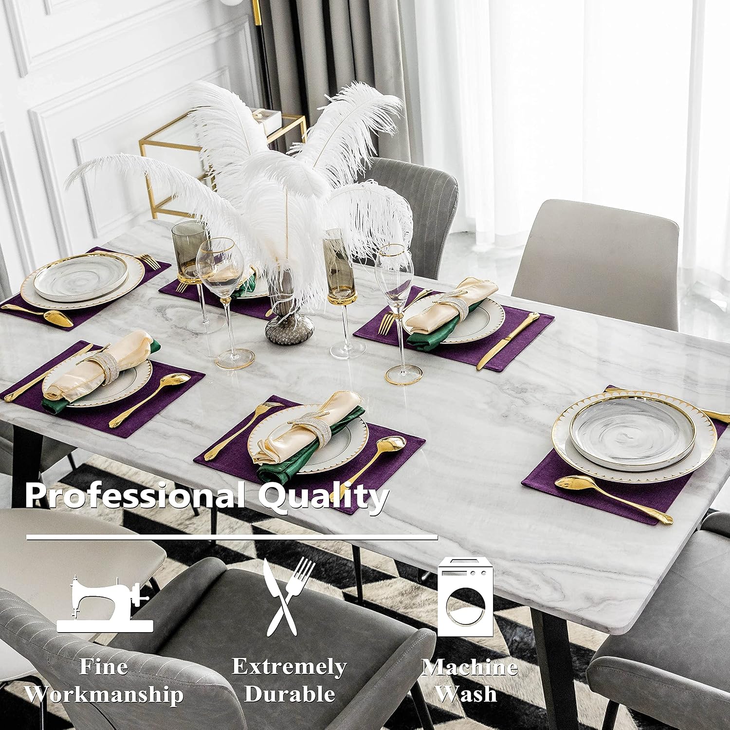Home Brilliant Placemats Set of 6 Heat Resistant Dining Table Place Mats for Kitchen Table, 13 x 19 inches, Purple