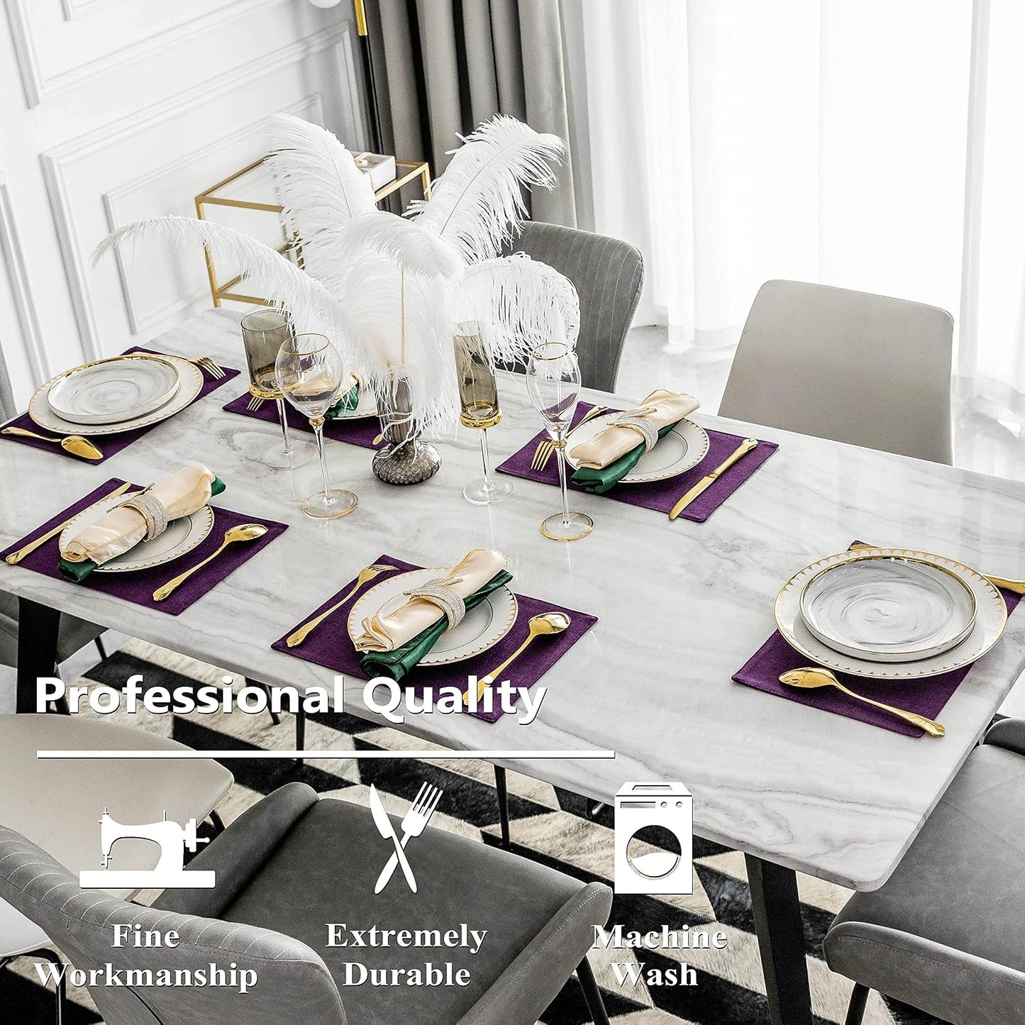 Home Brilliant Cloth Placemats Set of 8 Heat Resistant Dining Table Place Mats for Kitchen Table, 13 x 19 inches, Purple