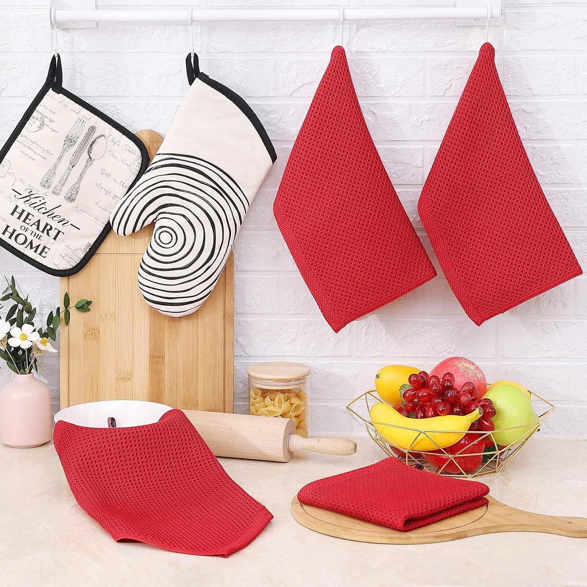 Homaxy 100% Cotton Waffle Weave Kitchen Dish Cloths 24-Pack, Red | 12 x 12 Inches, Ultra Soft Absorbent Dish Towels