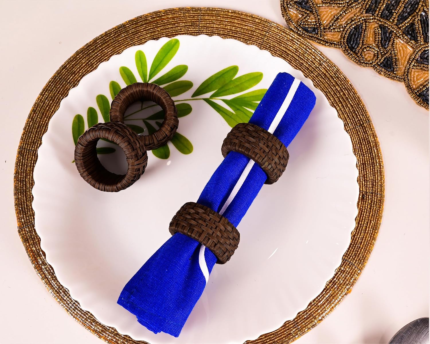 Alpha Living Home Napkin Rings, Rustic Rattan Style, Brown, Set of 12 | Cane & plastic, 2.25x2.25x1.5 in, farmhouse