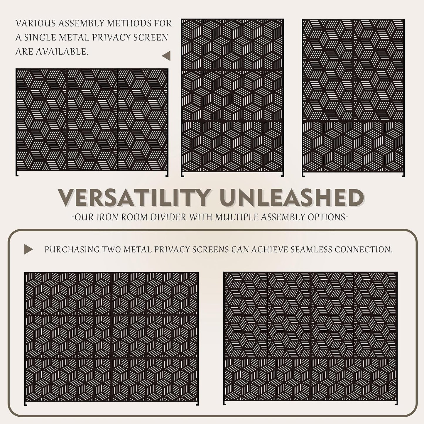 Kozyard Metal Privacy Screen 74" H x 47.2" W Decorative Outdoor Divider | with Stand Panels Freestanding Screen Set for