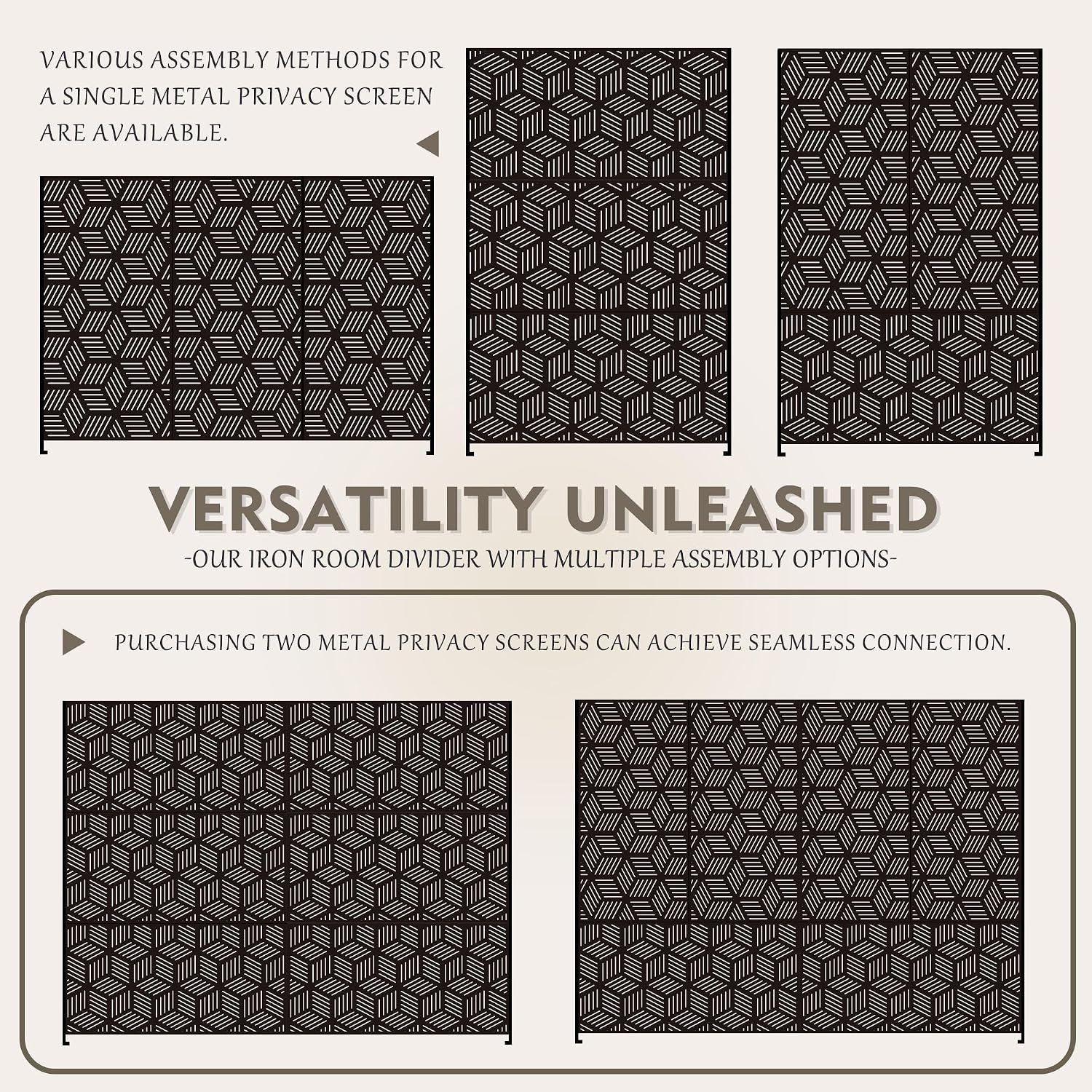 Kozyard Metal Privacy Screen 74" H x 47.2" W Decorative Outdoor Divider | with Stand Panels Freestanding Screen Set for