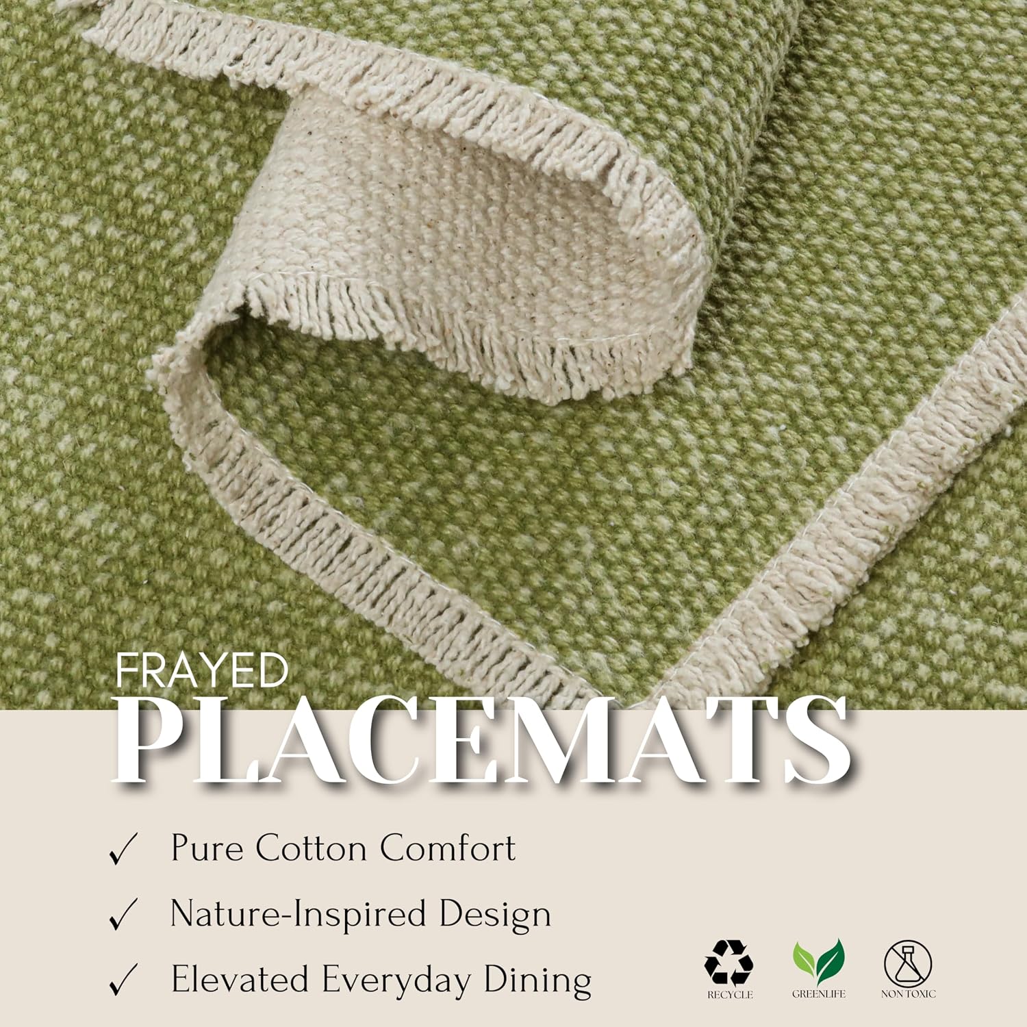 Hausattire Cotton Frayed Placemats Set of 6 Dining Table 14x14 Inch | Rustic Vintage Boho Washable Easter Placemat for