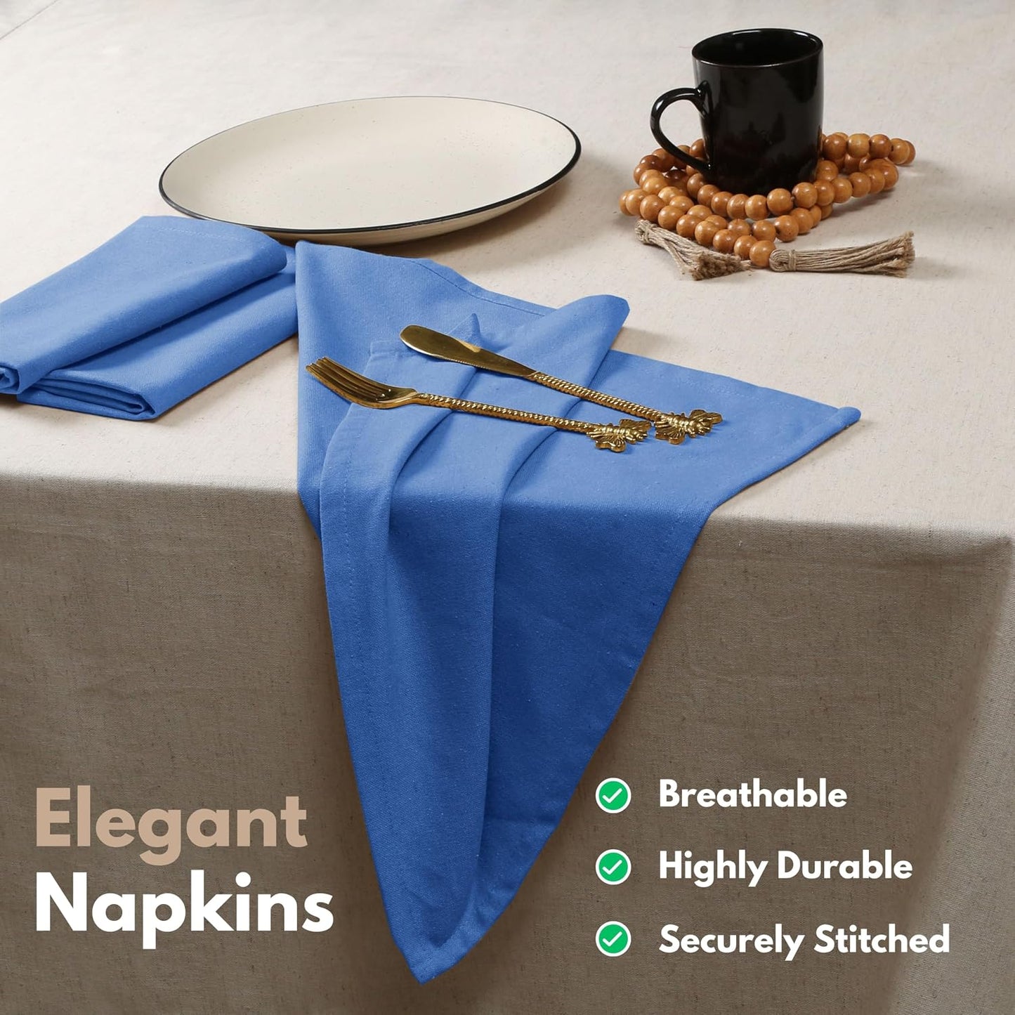 Native Fab Sky Blue Easter Cloth Napkins Set of 12-100% Cotton Spring Dinner Napkins 17x17 - Premium Hotel Quality