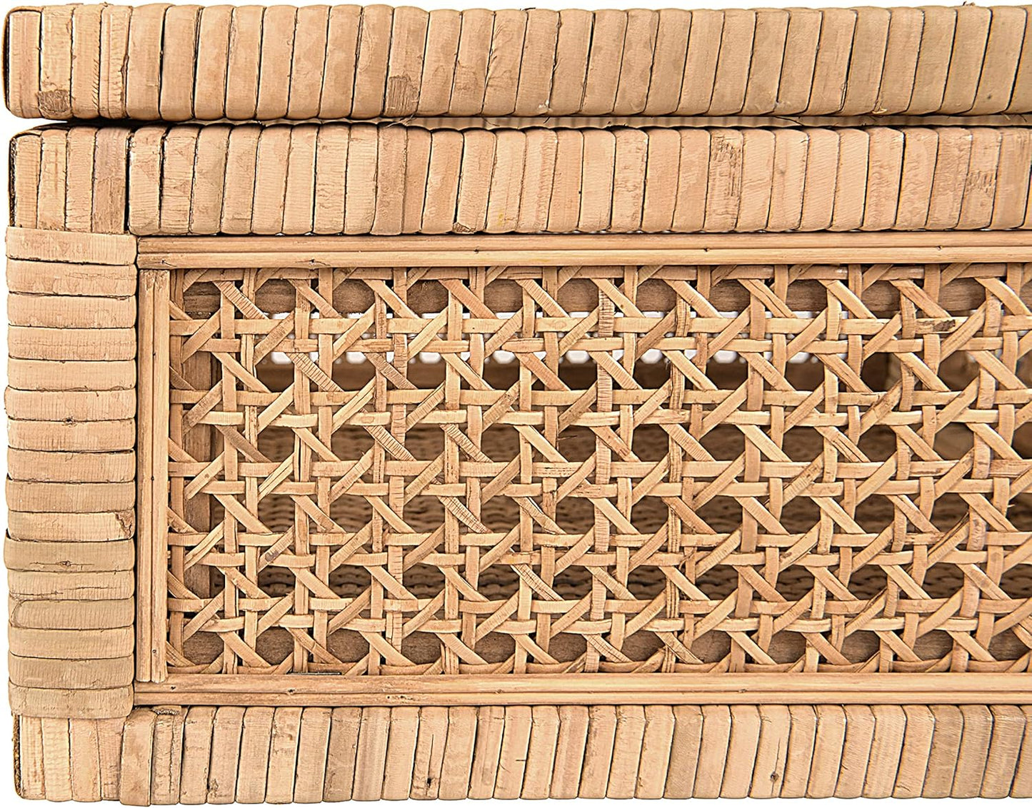 Modern Decorative Woven Rattan and Wood Display Boxes / Natural / Square / Set of 2