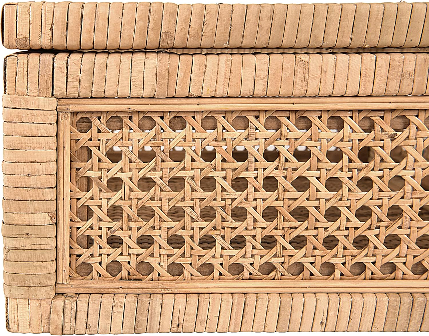 Modern Decorative Woven Rattan and Wood Display Boxes / Natural / Square / Set of 2