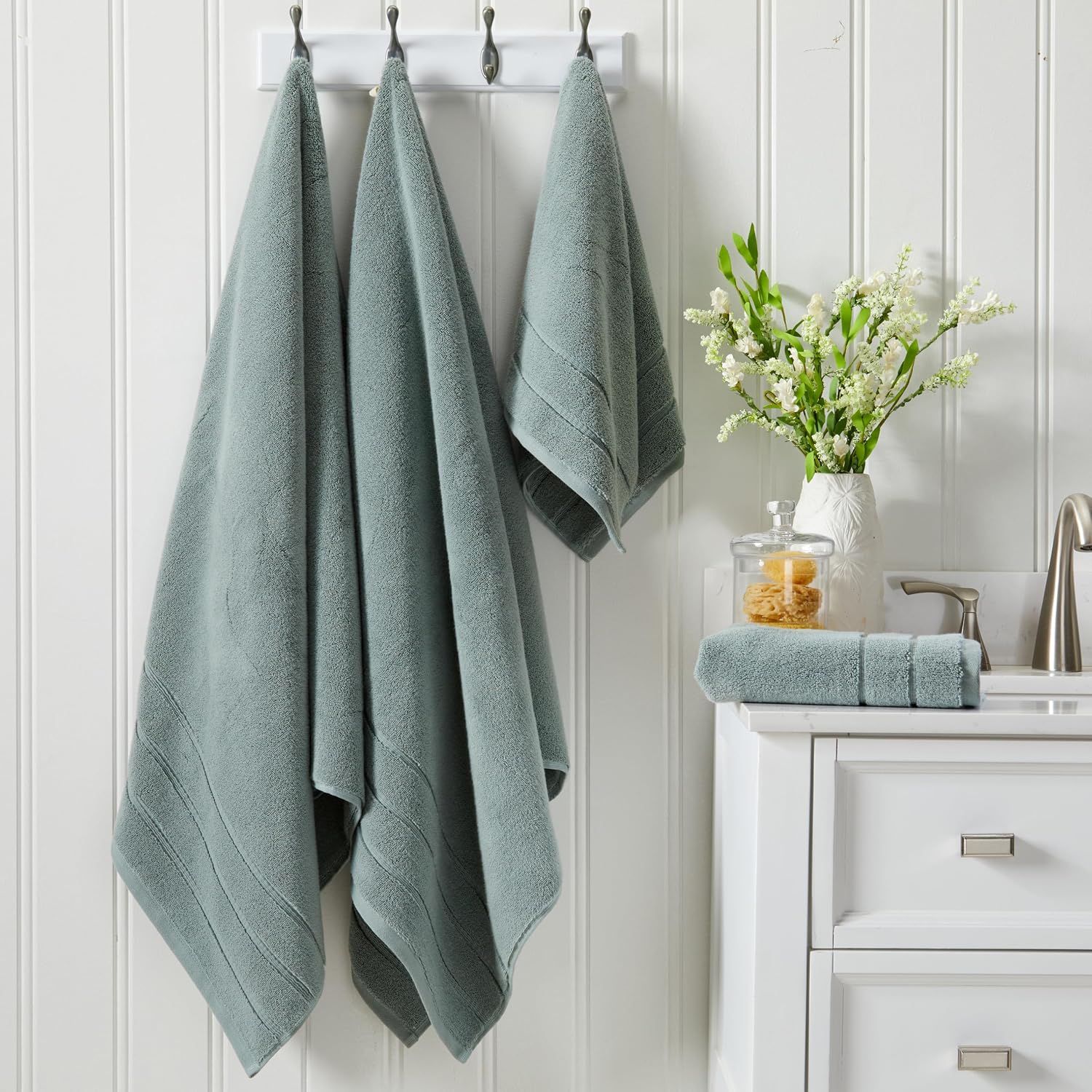 Luxury Turkish Cotton Bath Towels Set | 6-Piece Set | Green | 100% Turkish Cotton | Premium Bath Towels | Ultra Soft
