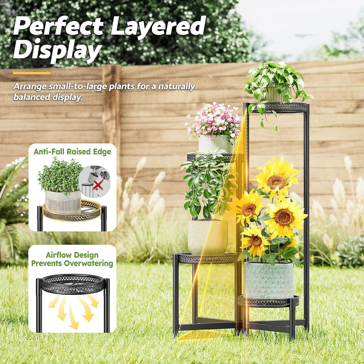 4 Tier Metal Plant Stand Indoor Outdoor, Corner Tall Plant Shelf for Multiple Plants, Foldable Plant Stand Heavy Duty