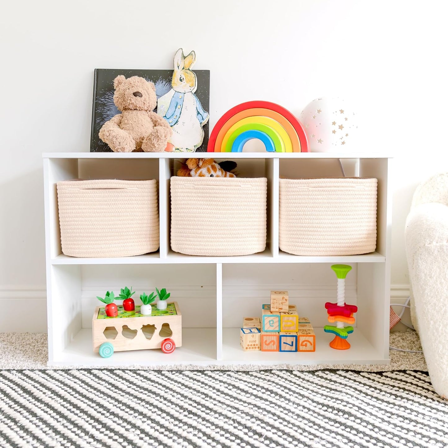 Storage Cubes "Cotton Rope Woven Baskets for Organizing / Beige / 9 x 9 x 7 / Set of 3