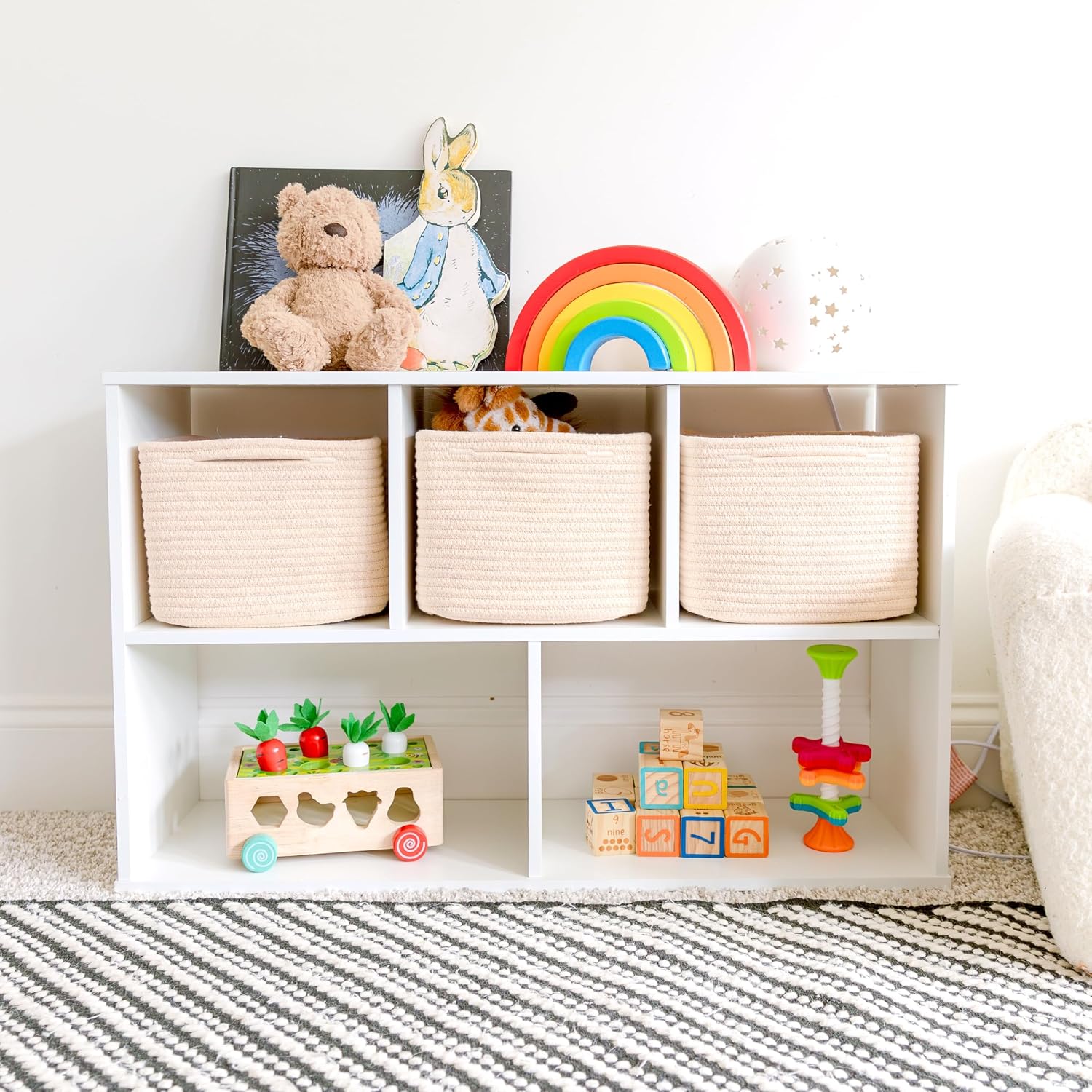 Storage Cubes "Cotton Rope Woven Baskets for Organizing / Beige / 9 x 9 x 7 / Set of 3