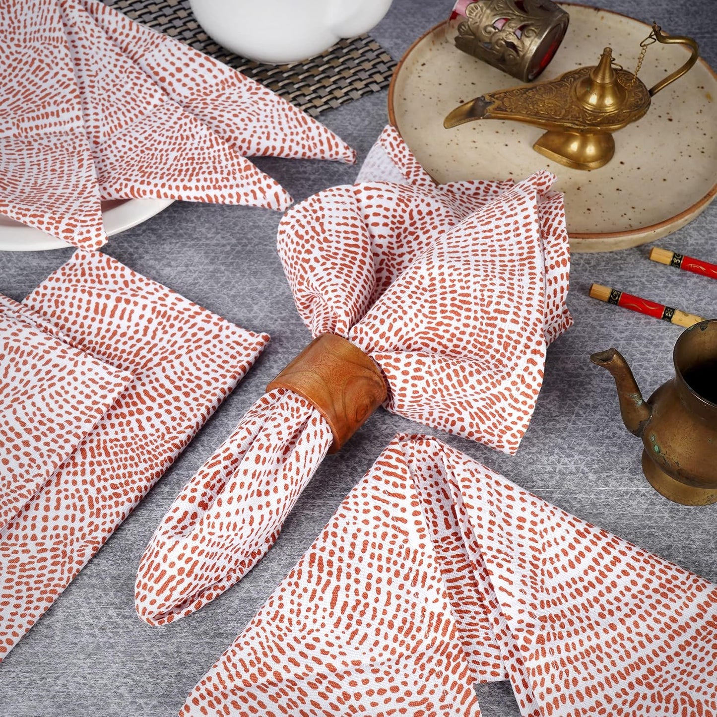 FINGERCRAFT Cloth Napkins Set of 12 Cotton Linen, 20x20 Inch, Abstract Dot | Mitered corner, washable, soft, absorbent