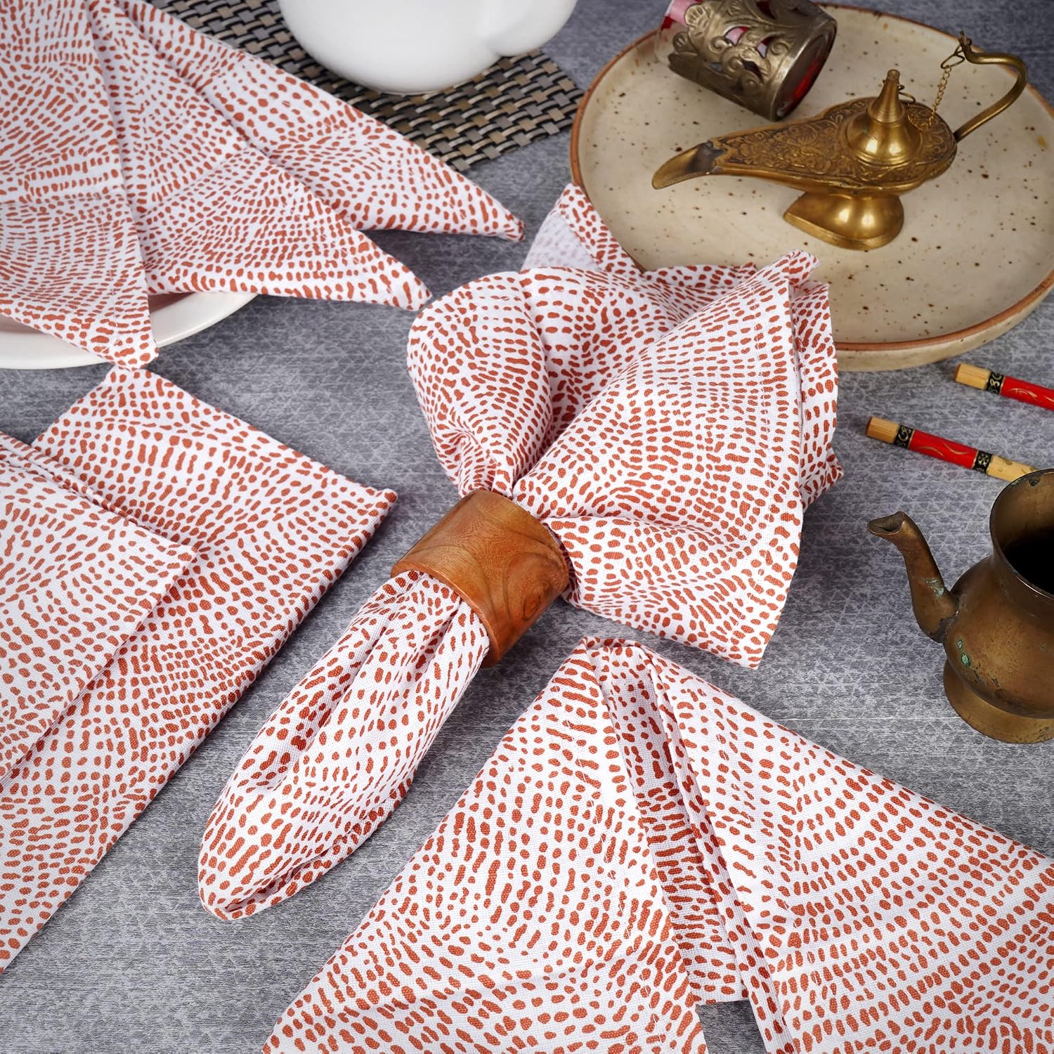 FINGERCRAFT Cloth Napkins Set of 12 Cotton Linen, 20x20 Inch, Abstract Dot | Mitered corner, washable, soft, absorbent