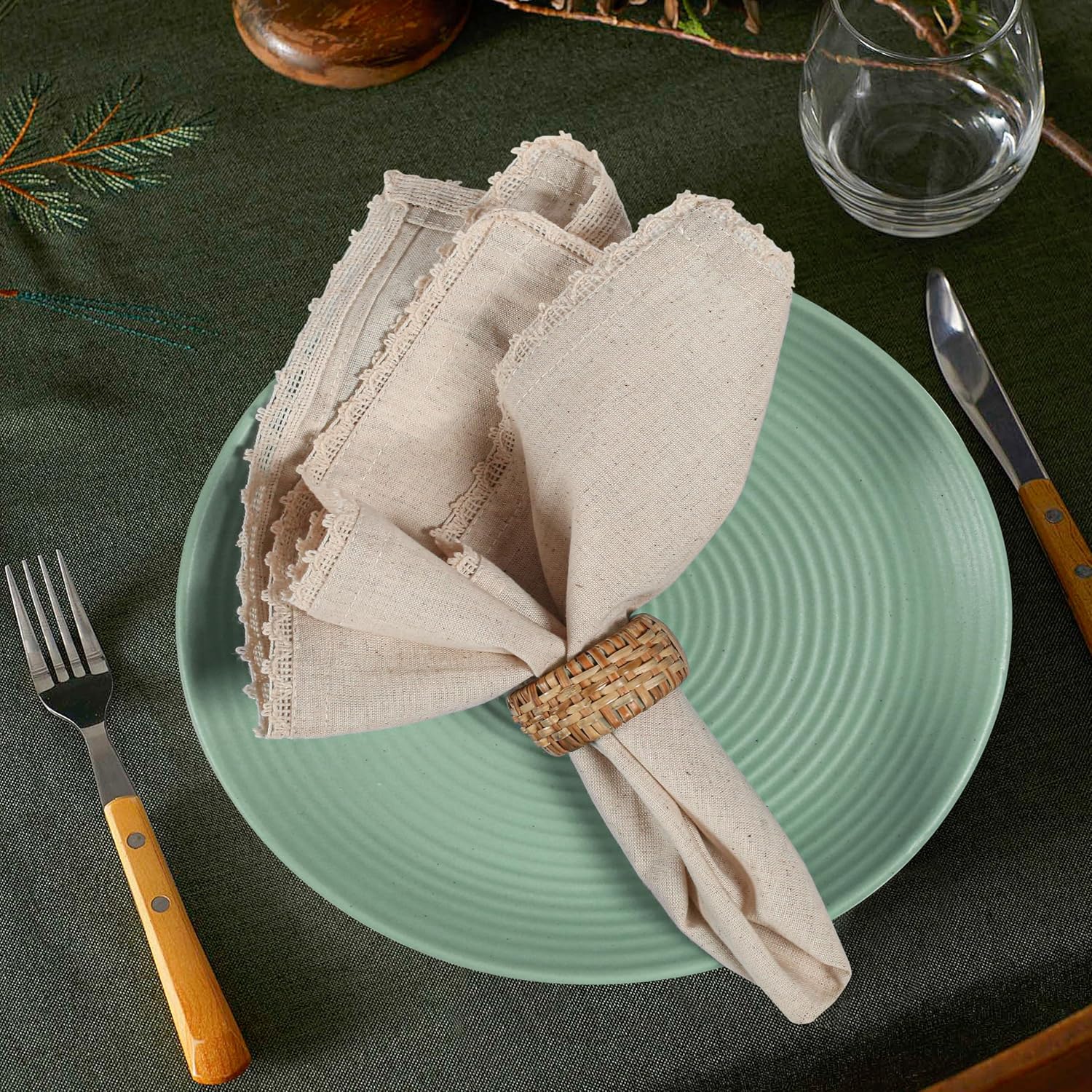 Homebia Design Cotton Linen Lace Napkins Set of 12, 18x18 Natural Blend | 85% cotton, 15% linen blend napkins with lace