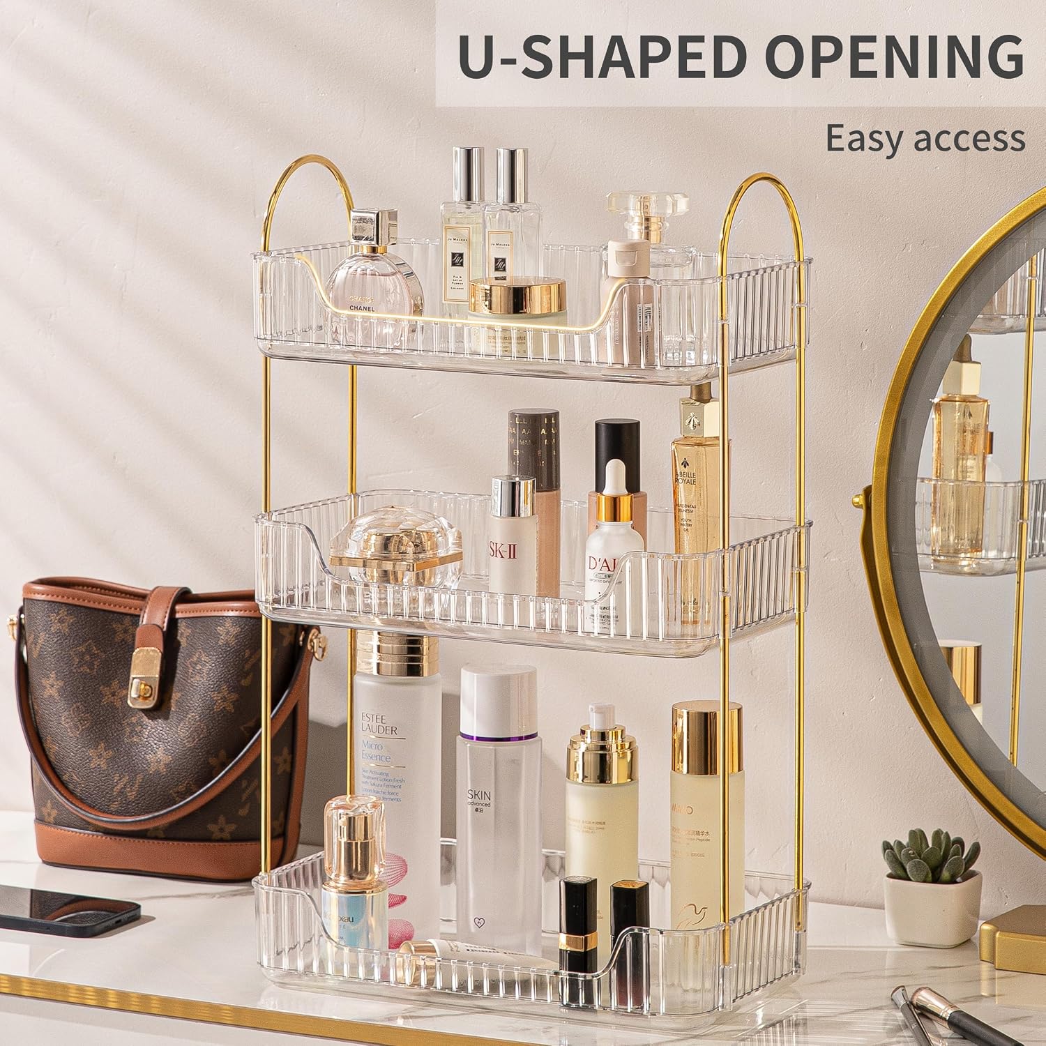 Akinbas 3 Tier Bathroom Organizer Countertop Makeup Perfume Tray Skincare Organizer for Bathroom Dresser Vanity (White)