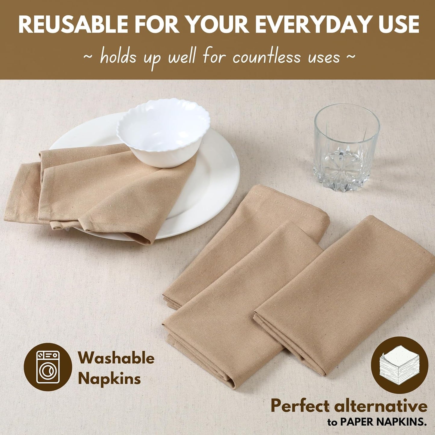 Native Fab Cloth Napkin Set of 12, 100% Cotton, Washable, Reusable Dinner Cloth Napkin 17x17 inches, Table Decor
