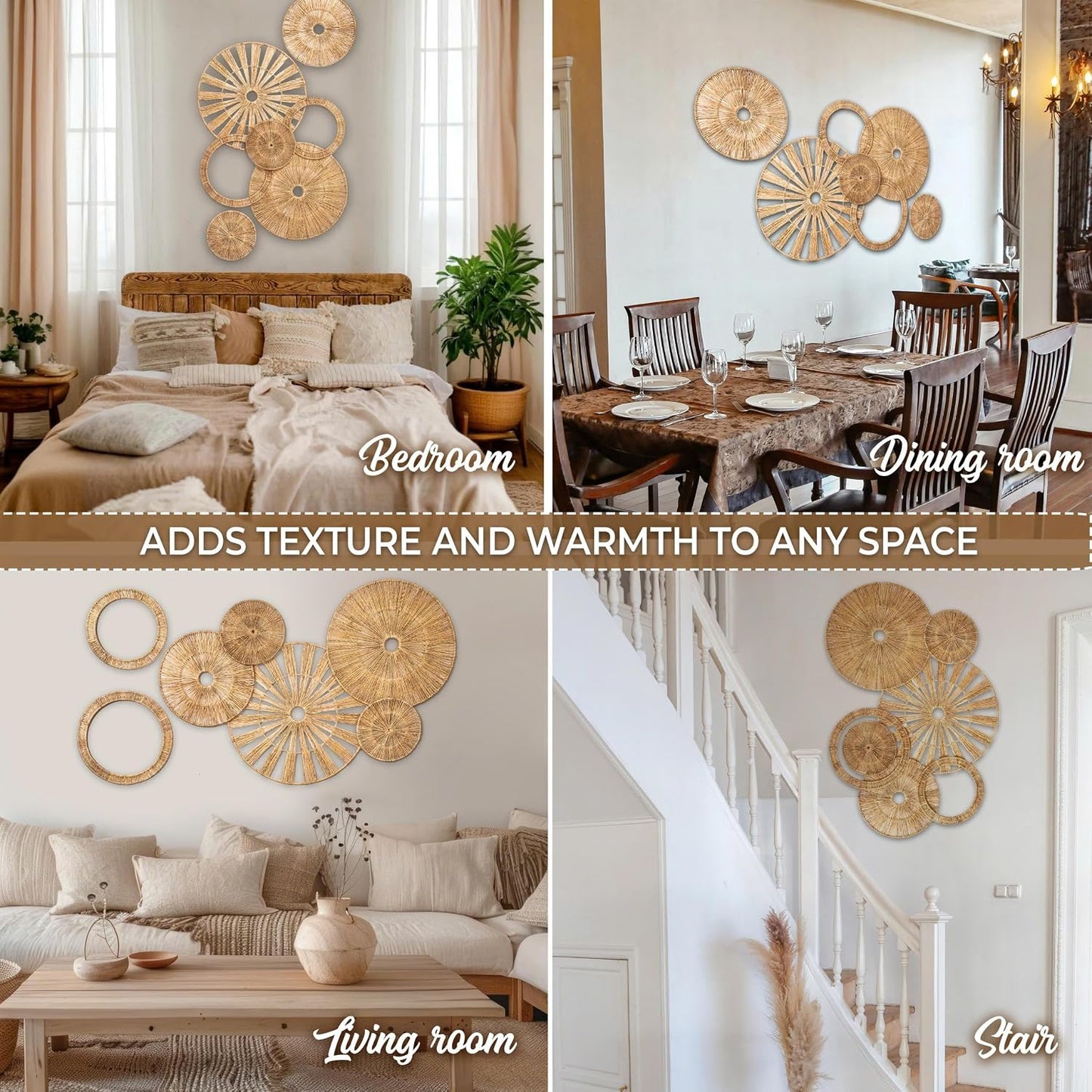 Xavia Handicrafts Boho Wicker Rattan Plate Basket For Décor Hanging Wall / Set of 7