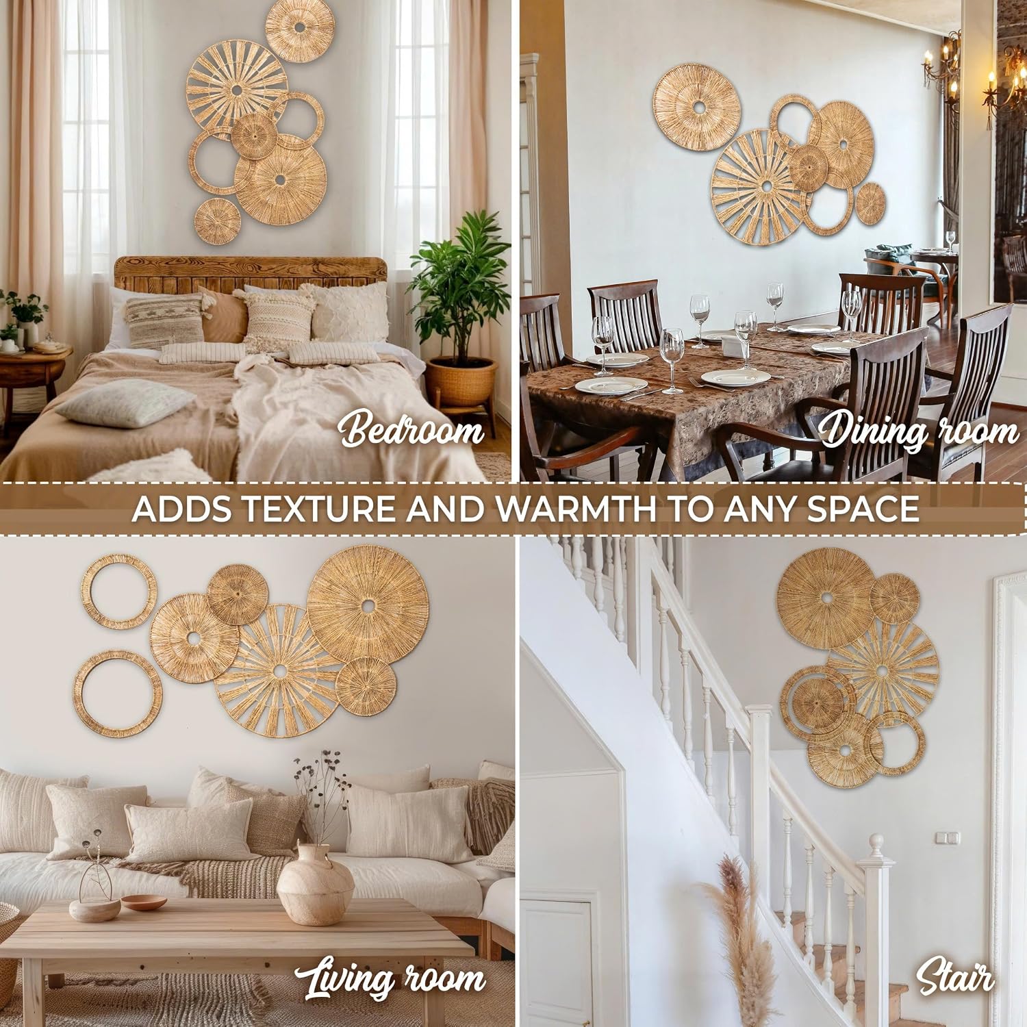 Xavia Handicrafts Boho Wicker Rattan Plate Basket For Décor Hanging Wall / Set of 7