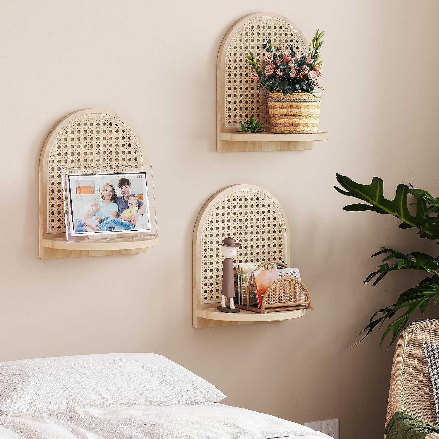 7'' Rattan Shelves / Natural / 9.25*5.41*11.61 Inch / Set of 3