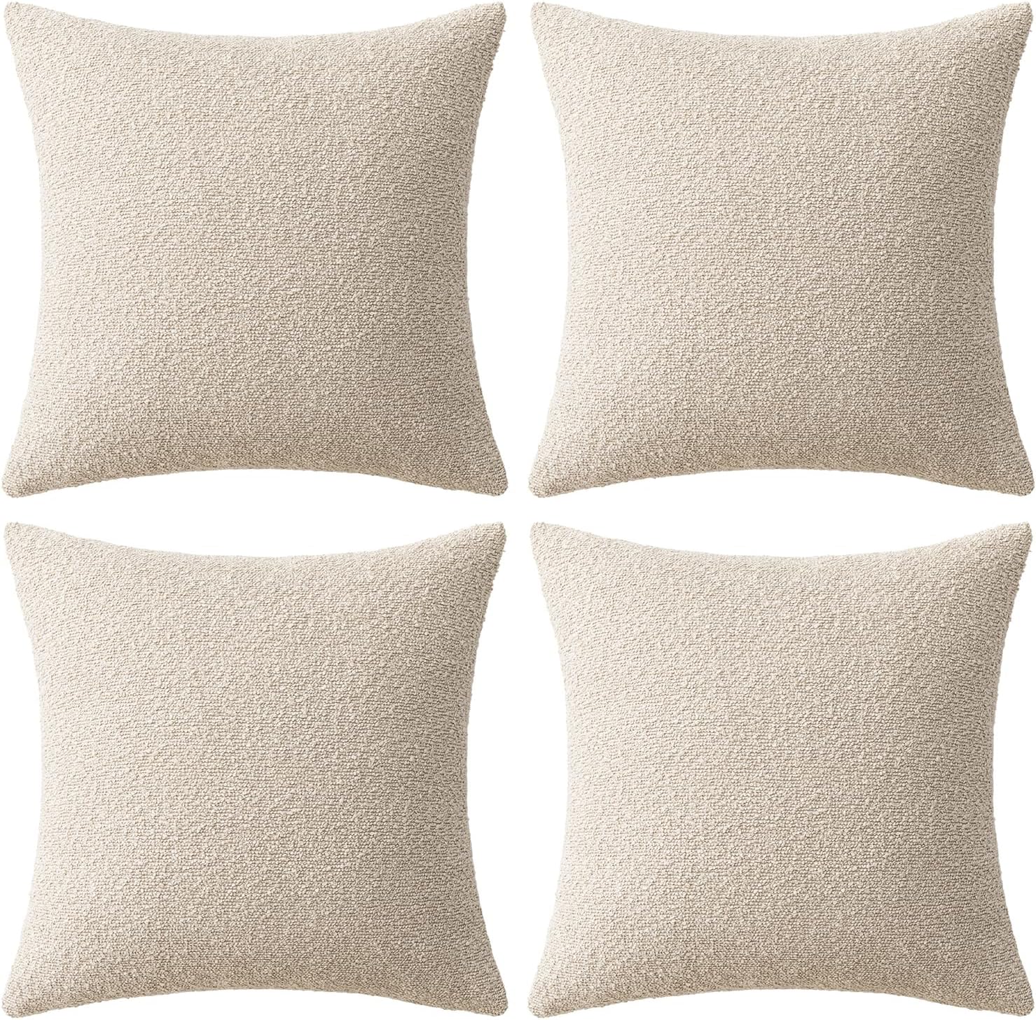 Decorative Textured Boucle Throw Pillow Covers Accent Solid Pillow / 18 x 18 / Beige / Set of 4