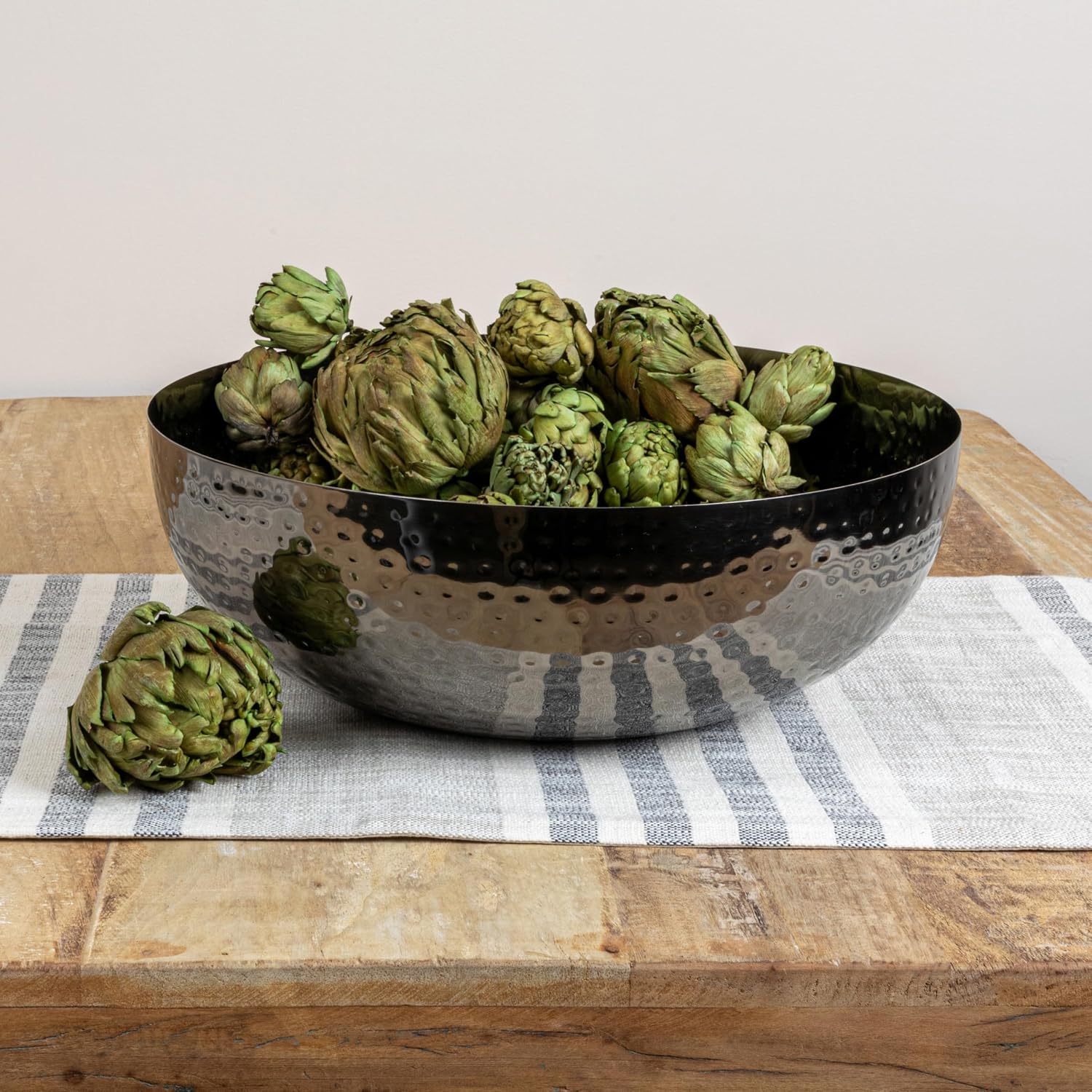 Round Hammered Metal Bowl / Oxidized Silver