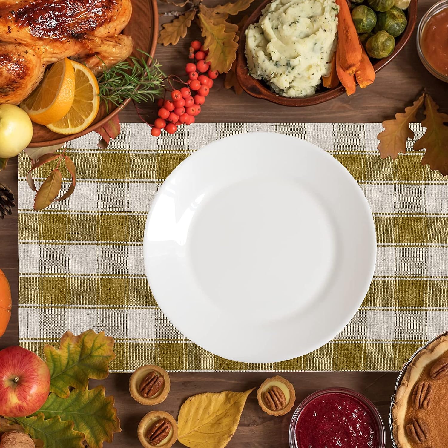 Home Brilliant Green Placemats Set of 6 Buffalo Plaid Place Mats Farmhouse Style Check Country Dining Table Place Mats