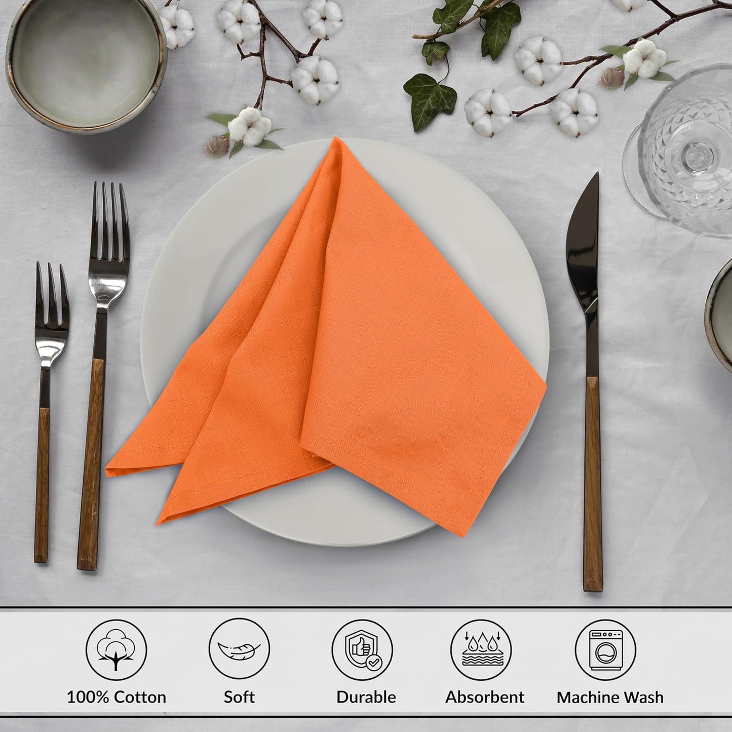 Ruvanti Cloth Napkins Set of 12, 100% Cotton 18”x18” - Orange Peel | Washable, Soft, Durable & Absorbent Everyday