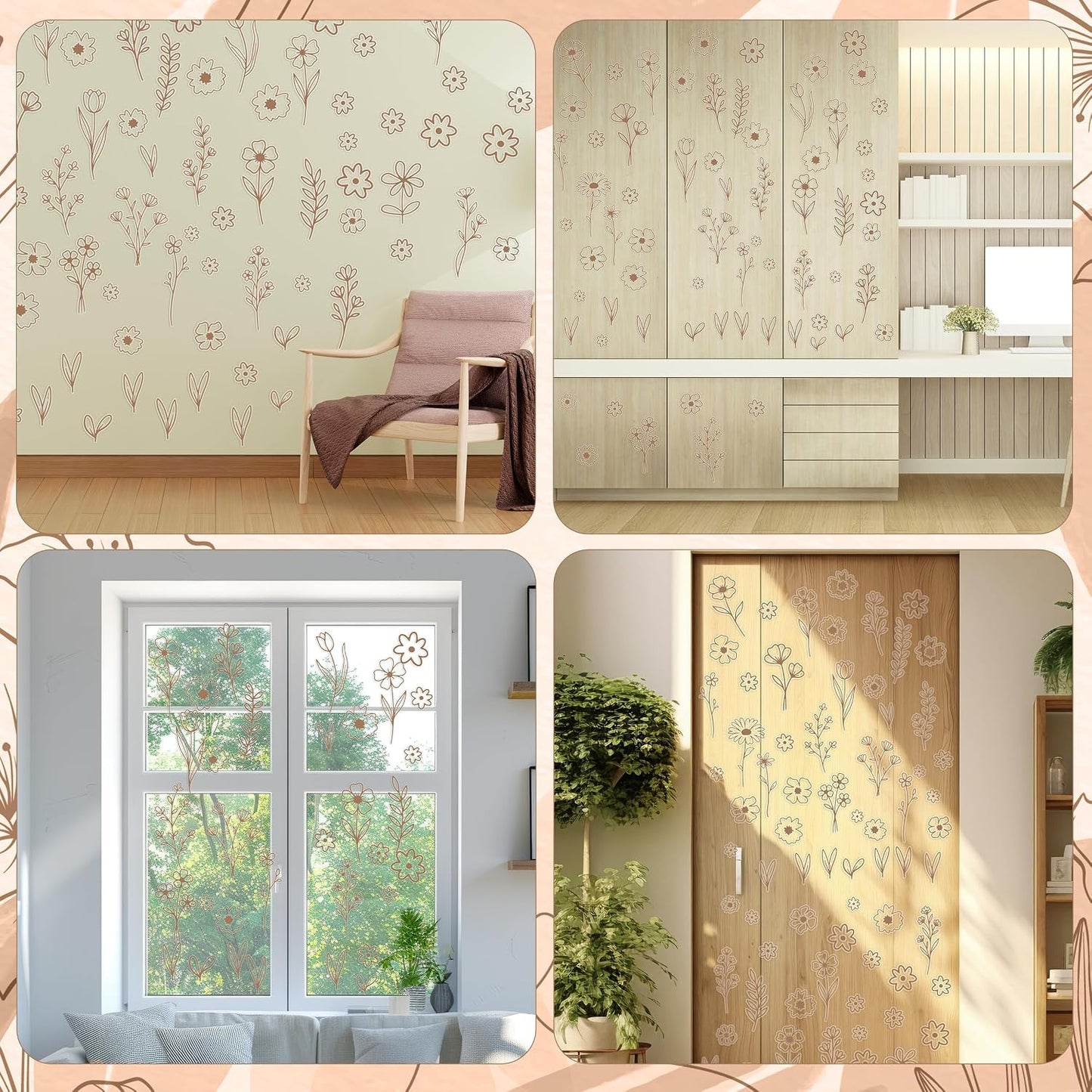 Wildflower Wall Stickers / Brown / Set of 160
