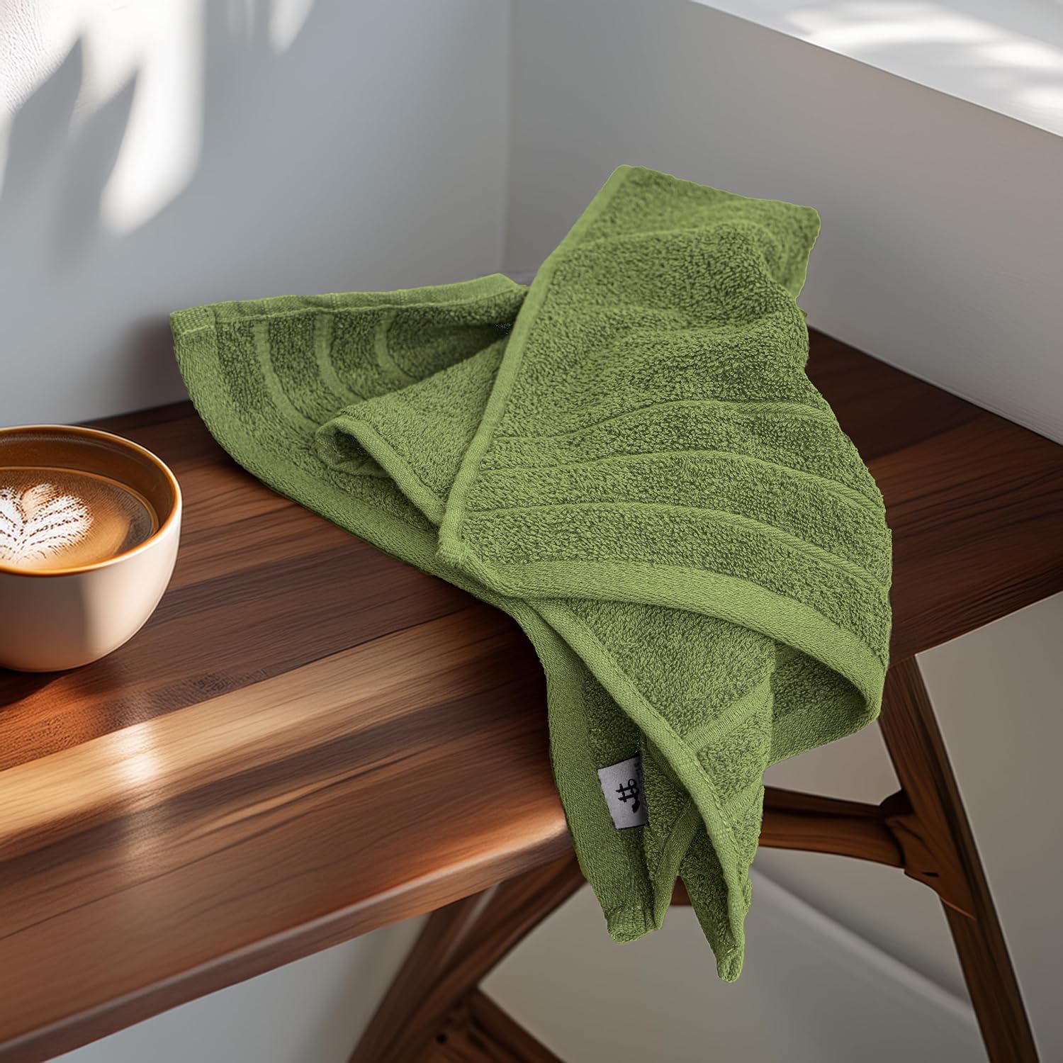 6 Piece Hand Towels Set 16 x 28 Inches, Green | 100% Cotton, Lighter Weight, Quick to Dry, 16 x 28 Inches, Super Soft &