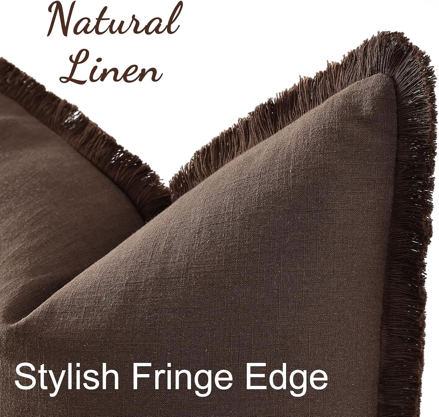 Summer Decorative Neutral Linen Fringe Throw Pillow Covers Pillow / Chocolate / 18 x 18 / Set of 2