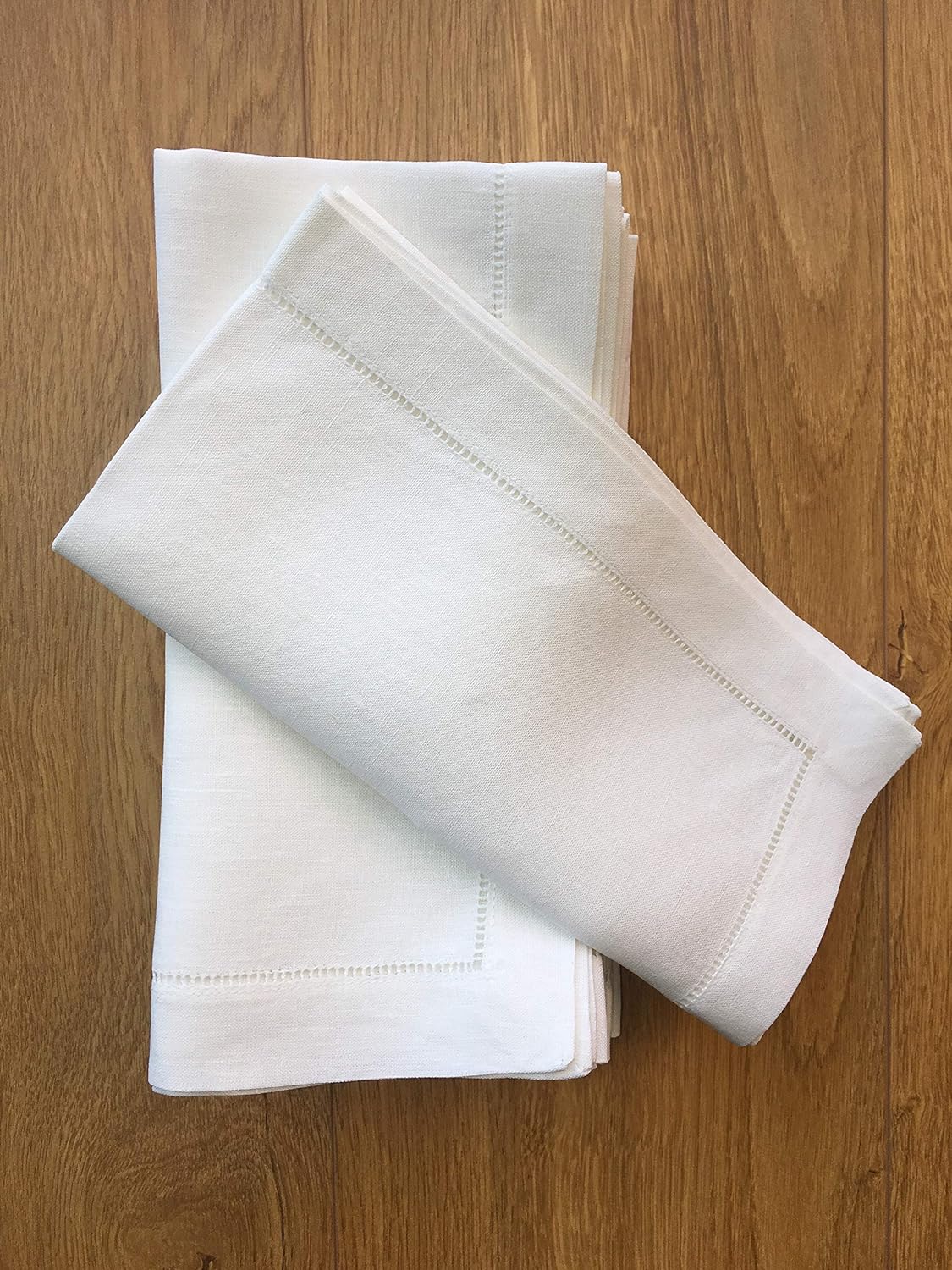 White Linen Hem Stitch Dinner Napkins - Set of 12 20"x20"-Ladder Hem Stitch 100% Linen Cloth Napkins-Super Value Bulk