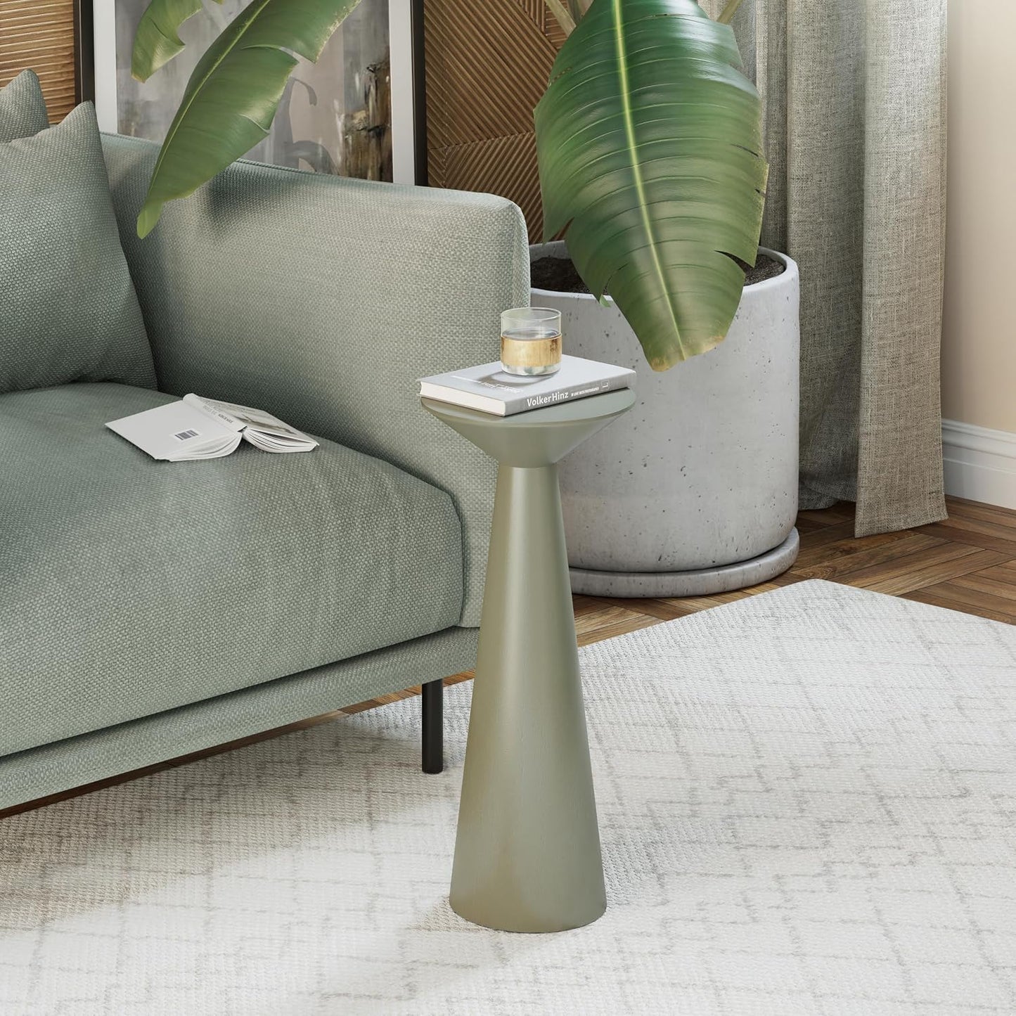 Farmhouse Tall Pedestal End Table Small Solid Wood Martini Table Plant Stand Modern / Sage Green