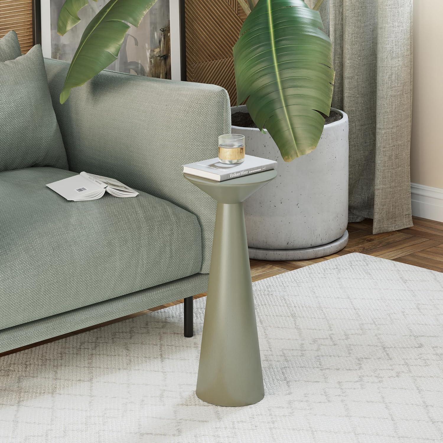 Farmhouse Tall Pedestal End Table Small Solid Wood Martini Table Plant Stand Modern / Sage Green
