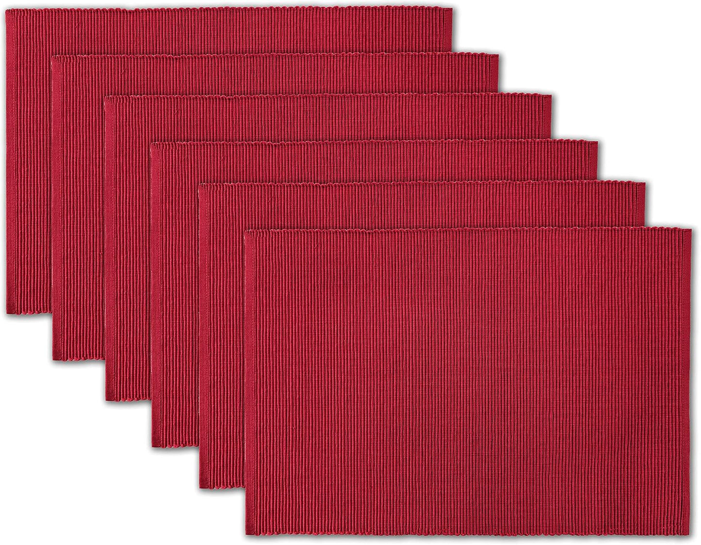 100% Cotton Ribbed Placemats - Set of 6-13 x 19 Inch - Red - Everyday/Christmas Fabric Table Mats - Thick Construction