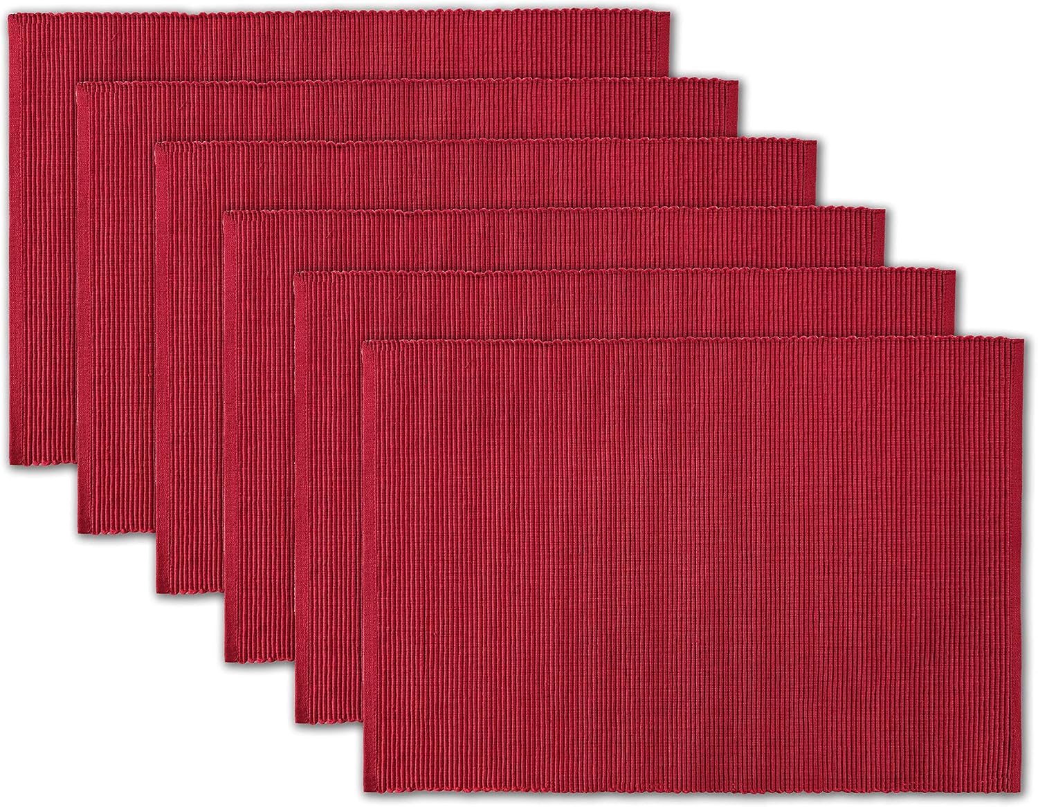 100% Cotton Ribbed Placemats - Set of 6-13 x 19 Inch - Red - Everyday/Christmas Fabric Table Mats - Thick Construction