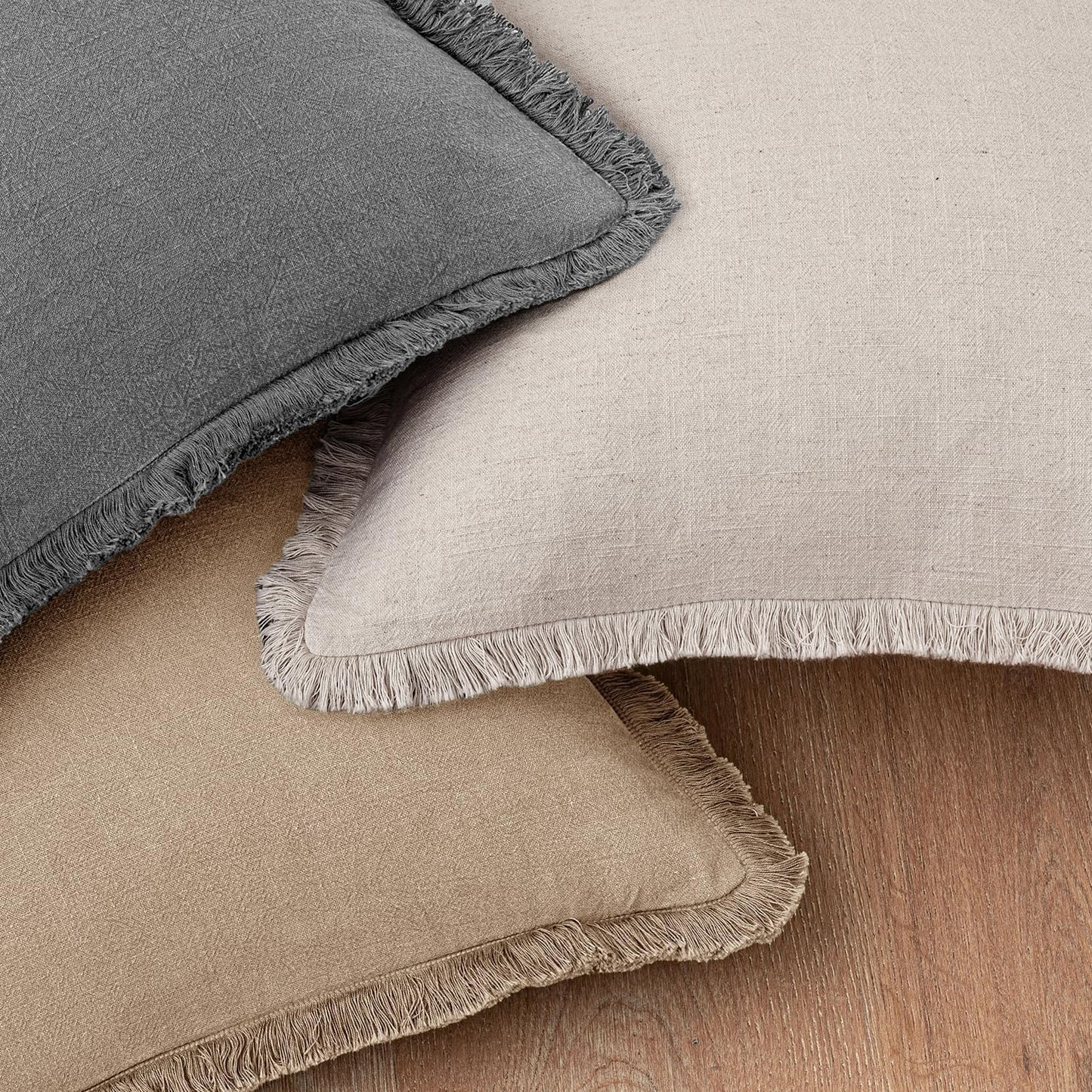 Decorative Linen Fringe Throw Pillow Covers Boho Accent Farmhouse / 20 x 20 / Camel / Set of 2